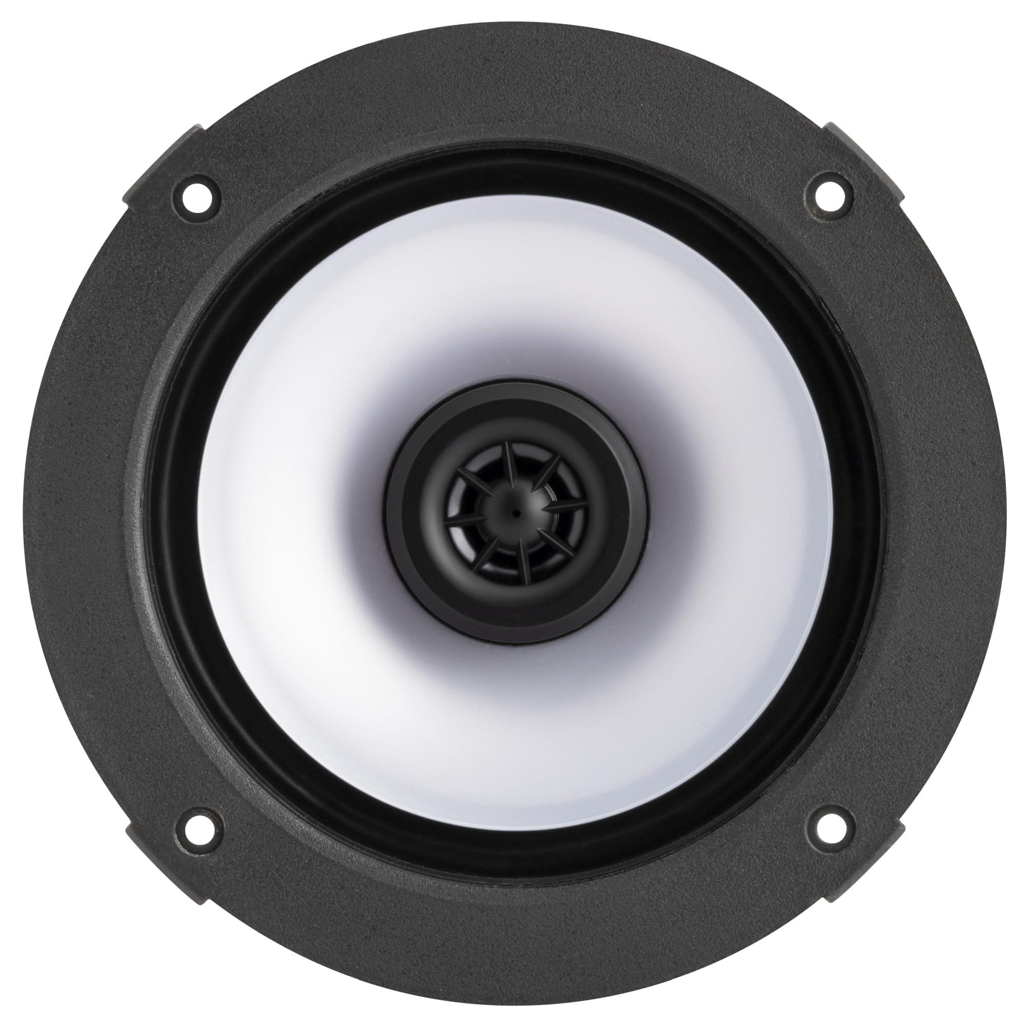 KICKER Kicker 51KM614FL 6.5-Inch (165mm) Thin-Mount Marine Coaxial Speakers with RGB LED, 4-Ohm, White & Silver Grilles Included