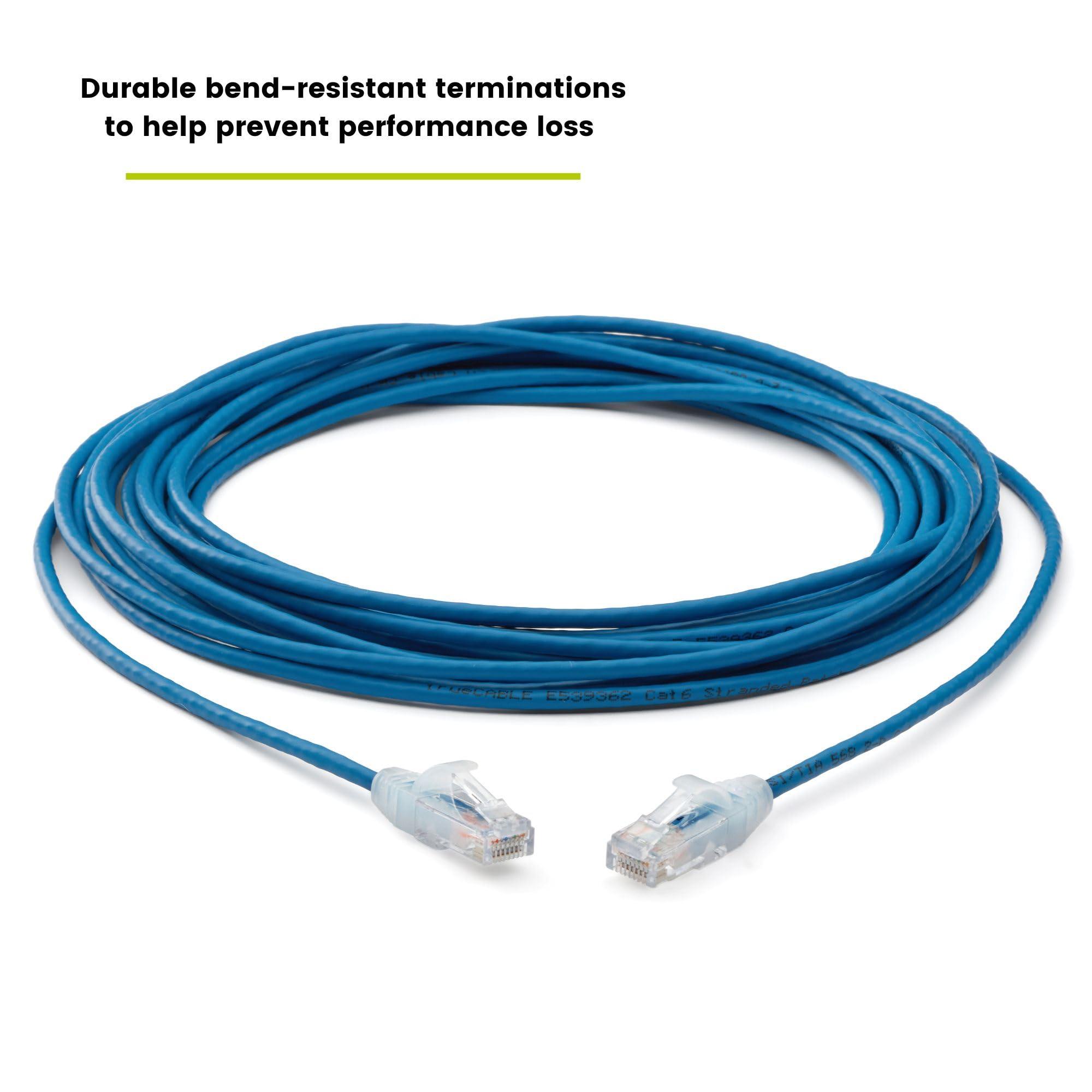 TRUE CABLE trueCABLE Cat6 Component Rated Patch Cable, Unshielded U/UTP, CM Rated, UL Listed, PoE++, 28AWG 4/PR, Blue, 25ft, 1 Pack