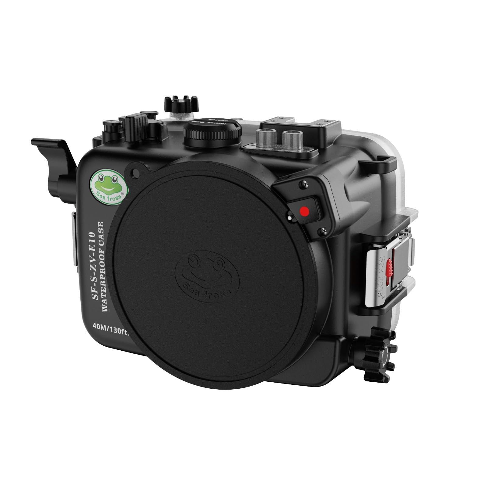 HolaFoto Seafrogs Underwater Housing for Sony ZV-E10 with WA005F Dome Port, [40M/130FT] Waterproof Scuba Housing Case for Sony Alpha ZV-E10 with FE 16-35mm F4, E 18-105mm F4