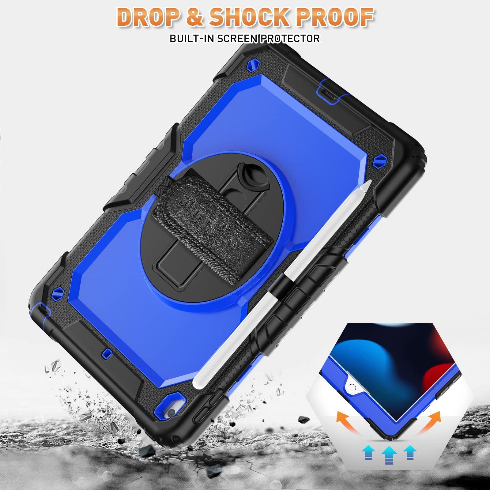 timecity Timecity Case for iPad 9th/ 8th/ 7th Generation 10.2 inch (Case for iPad 9/8/ 7 Gen): with Strong Protection, Screen Protector, Hand/Shoulder Strap, Rotating Stand, Pencil Holder - Dark Blue