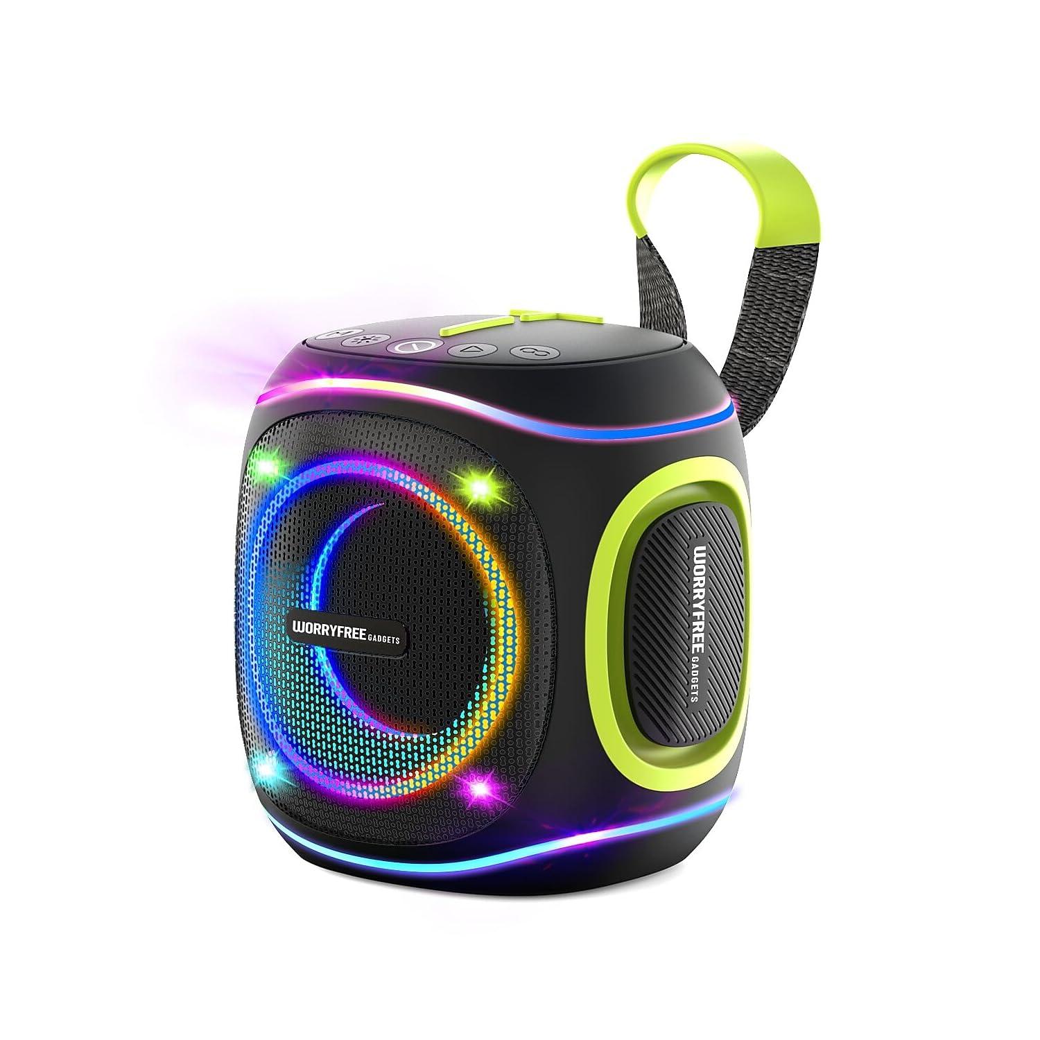 WorryFree Gadgets WorryFree Gadgets 10W Portable Speaker with RGB Lights, Big Bass LED Lights, Supports TF Card/USB, AUX in, TWS for Party (Black)