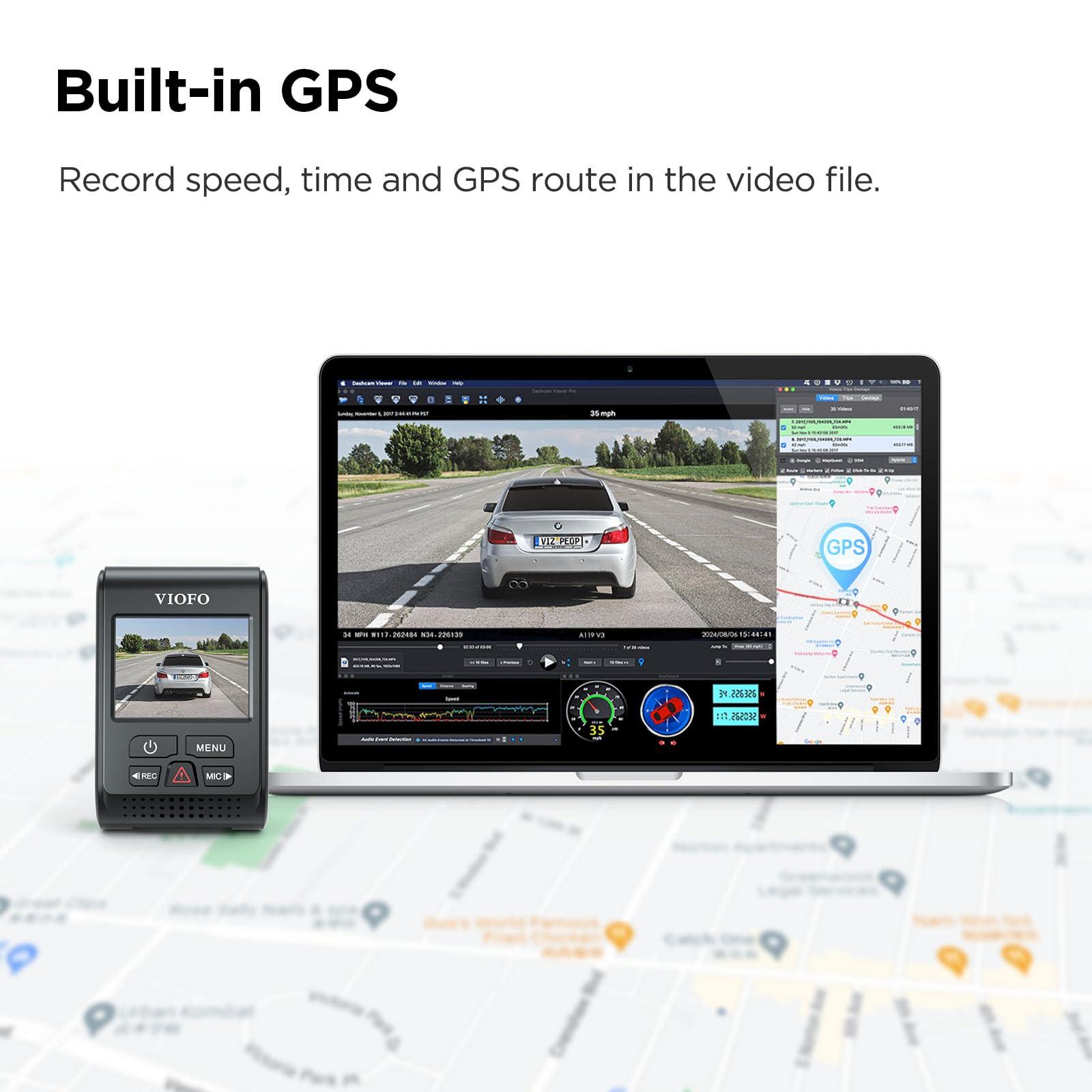 VIOFO VIOFO Dash Cam A119 V3 2K 2560x1440P Quad HD+ 60FPS Front Car Dash Camera, 5MP STARVIS Sensor, 140-Degree Wide Angle, GPS Included, Buffered Parking Mode, True HDR, Motion Detection, Time Lapse