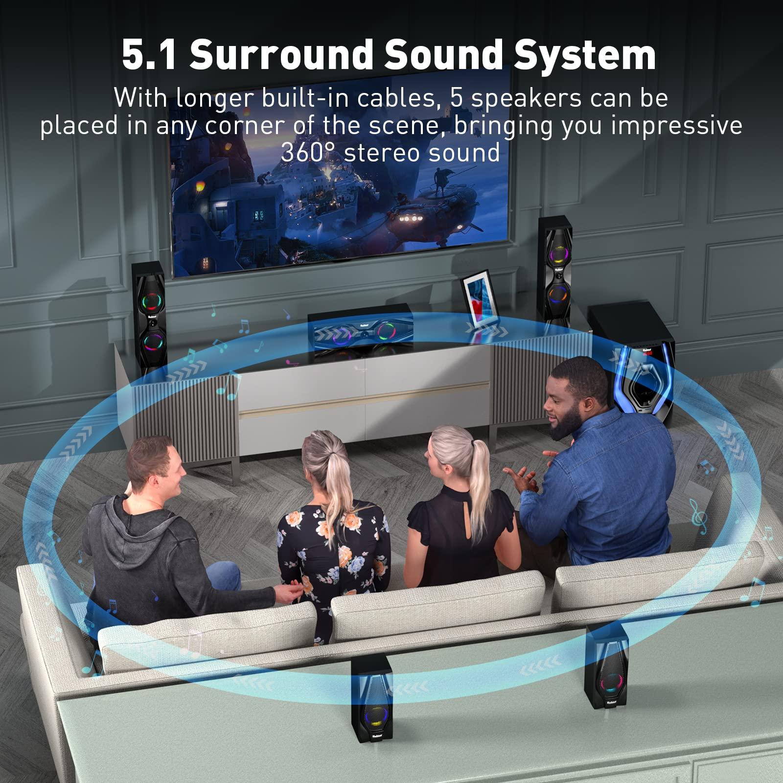 Bobtot Bobtot Home Theater Systems Surround Sound Speakers - 1200 Watts 10 inch Subwoofer 5.1/2.1 Channel Audio Stereo System with HDMI ARC Optical Bluetooth Input for 4K TV Ultra HD AV DVD FM Radio USB