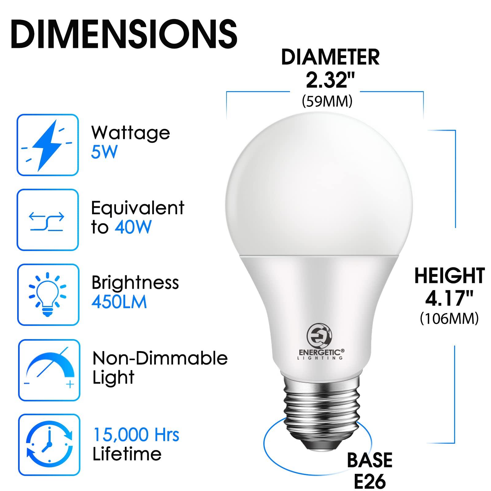 ENERGETIC SMARTER LIGHTING Energetic Lighting 40W Equivalent A19 LED Light Bulb, Soft White 2700K, UL Listed, E26 Standard Base, Non-Dimmable LED Light Bulb, 4-Pack