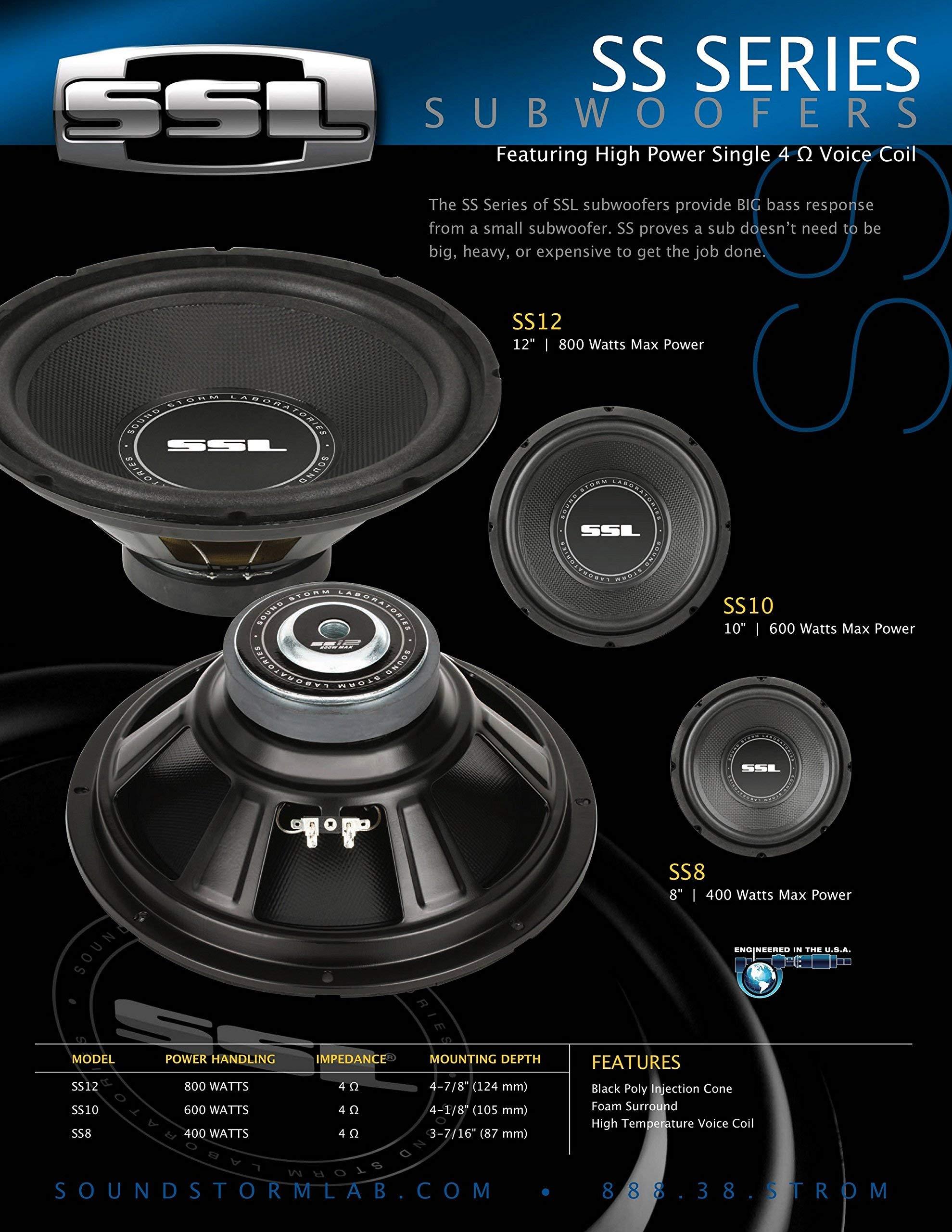 Sound Storm Laboratories Sound Storm Laboratories SS12 SS Series 12 Inch Car Audio Subwoofer - 800 Watts Max, Single 4 Ohm Voice Coil, Sold Individually, Hook Up to Amp