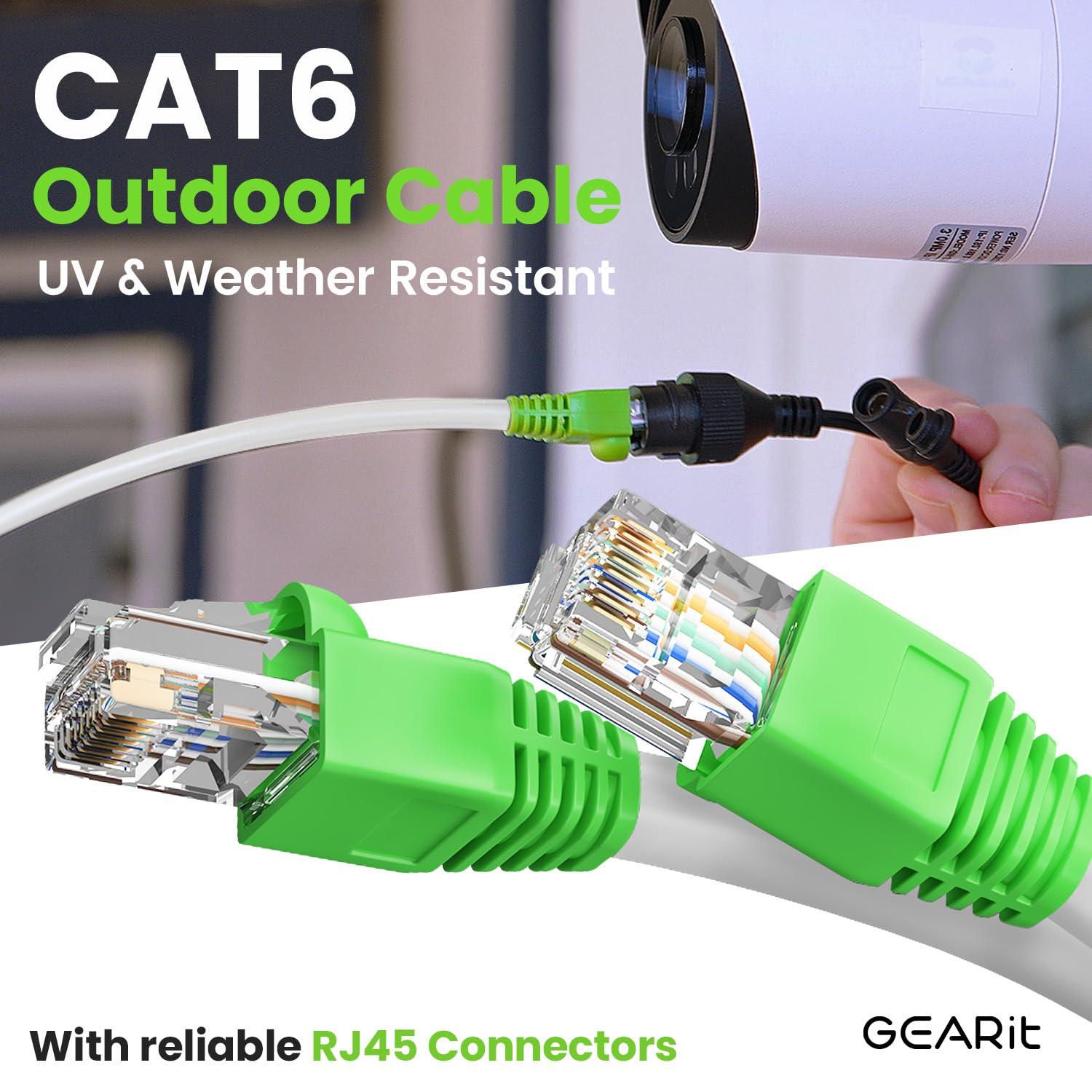 GEARit GEARit Cat6 Outdoor Ethernet Cable (30 Feet) CCA Copper Clad, Waterproof, Direct Burial, In-Ground, UV Jacket, POE, Network, Internet, Cat 6, Cat6 Cable - 30ft