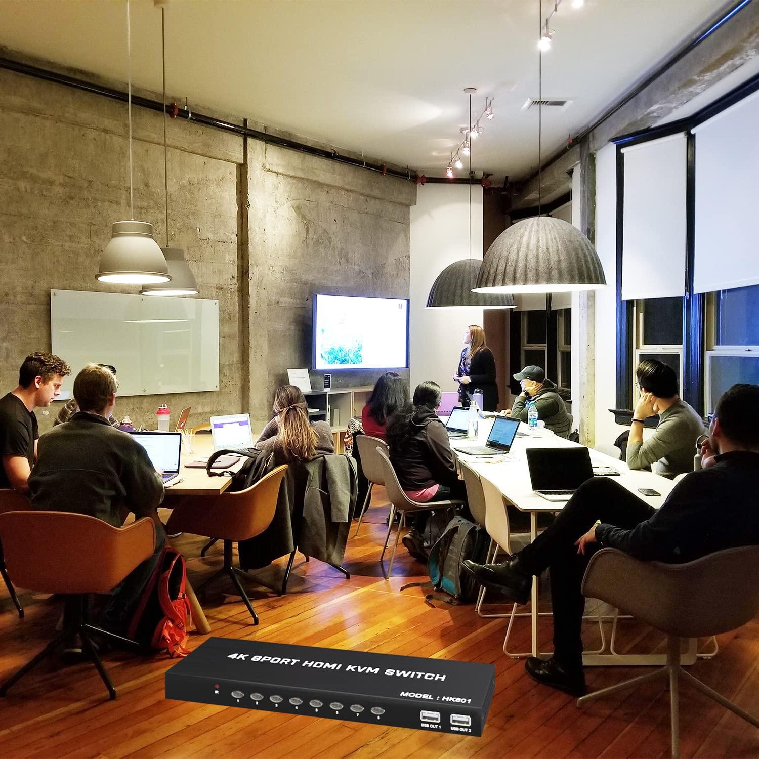 KAGO KVM Switch HDMI 8 Port - HDMI Switch with Remote- USB Switch Selector for 8 Computers Share Keyboard Mouse Printer,Flash Drive,HD Monitor, Support 4K@30Hz, 8 KVM Cables 1 Remote Included