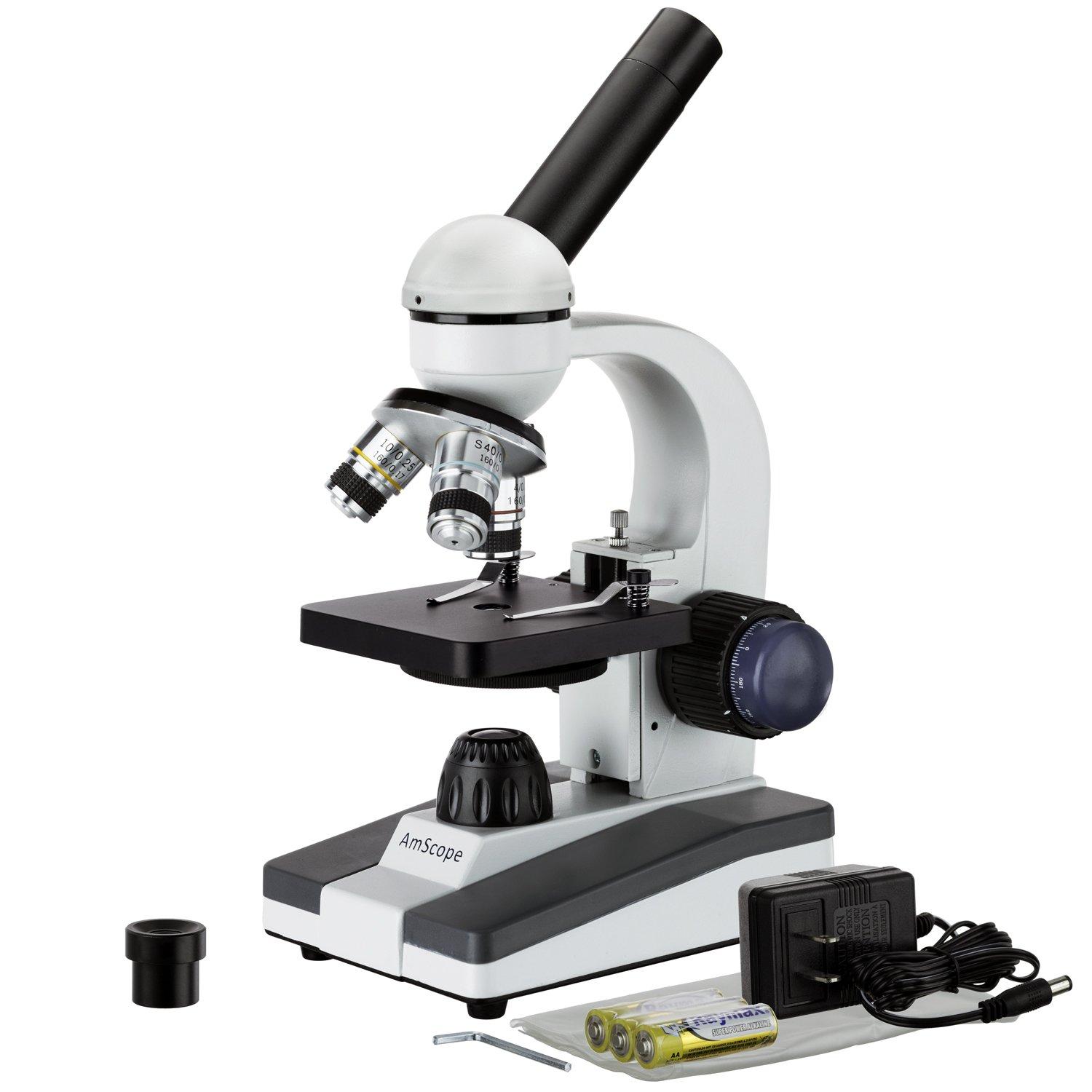 AmScope AmScope M150C-MS Compound Monocular Microscope, WF10x and WF25x Eyepieces, 40x-1000x Magnification, LED Illumination, Brightfield, Single-Lens Condenser, Coaxial Coarse and Fine Focus, Mechanical Stag