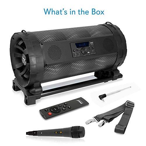 Pyle Pyle Portable Bluetooth Boombox Stereo System - 600 W Digital Outdoor Wireless Loud Speaker w/LED Lights, FM Radio, MP3 Player, USB, Wheels, w/ Karaoke Microphone, Remote Control - PBMSPG198, Black