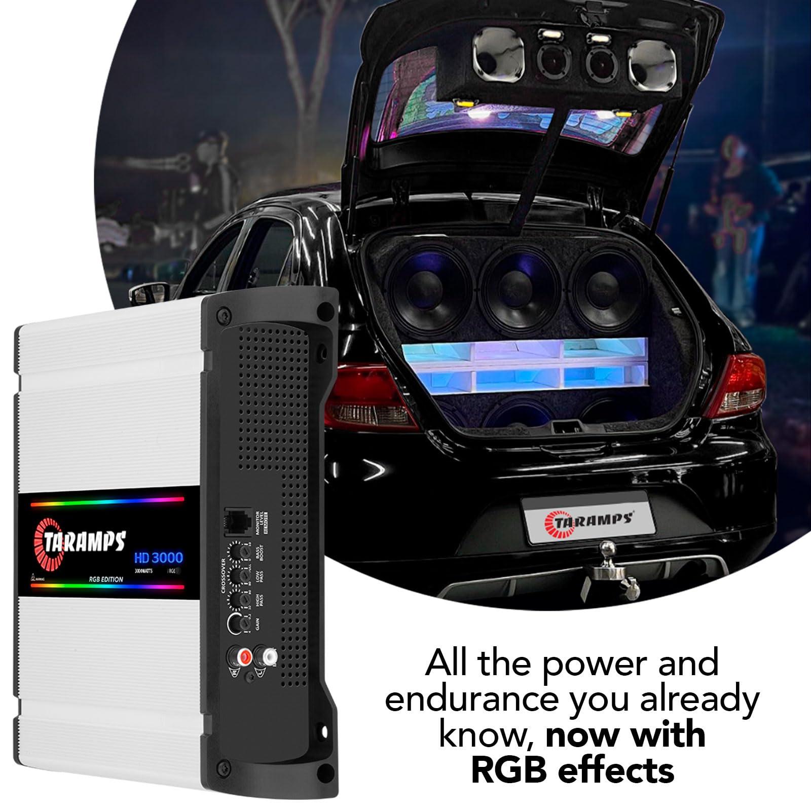 Taramp's Taramps HD 3000 2 Ohms RGB Effects 1 Channel 3000 Watts RMS MAX Full Range Car Audio Monoblock LED Monitor Indicator Class D Amplifier Crossover, HD 3k