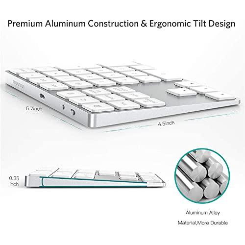 HoRiMe HoRiMe Bluetooth Number Pad, Rechargeable Wireless Numeric Keypad Slim 34-Keys Aluminum Number Keypad External Data Entry Compatible for Laptop