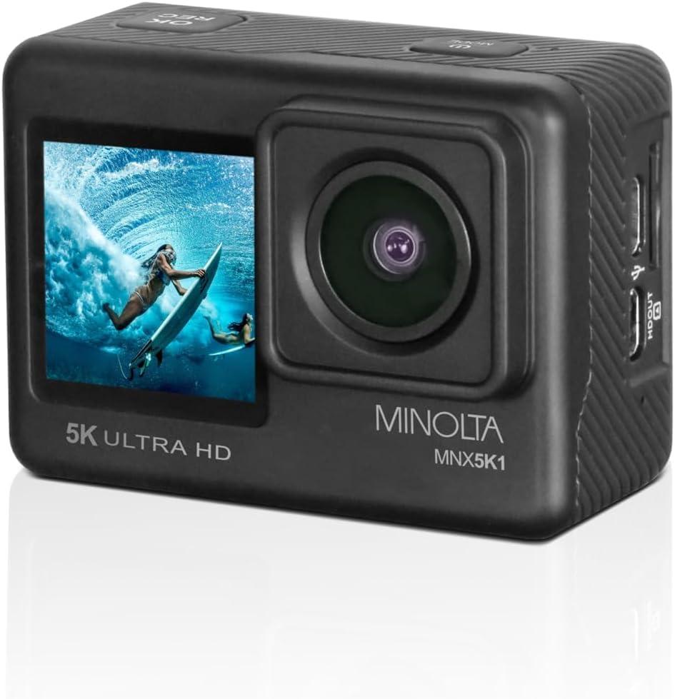 Minolta Minolta MNX5K1 5K Ultra HD / 24 MP Action Camera Kit + 32GB Memory Card + Cleaning kit + Diginerds 50 in 1 Go Pro Accessory Pack - Black