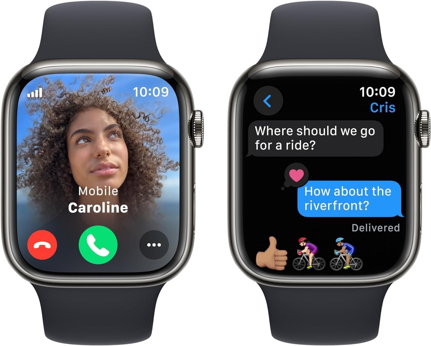 Apple Apple Watch Series 9 [GPS + Cellular, 45mm] - Graphite Stainless Steel Case with Midnight Sport Band, S/M (Renewed)