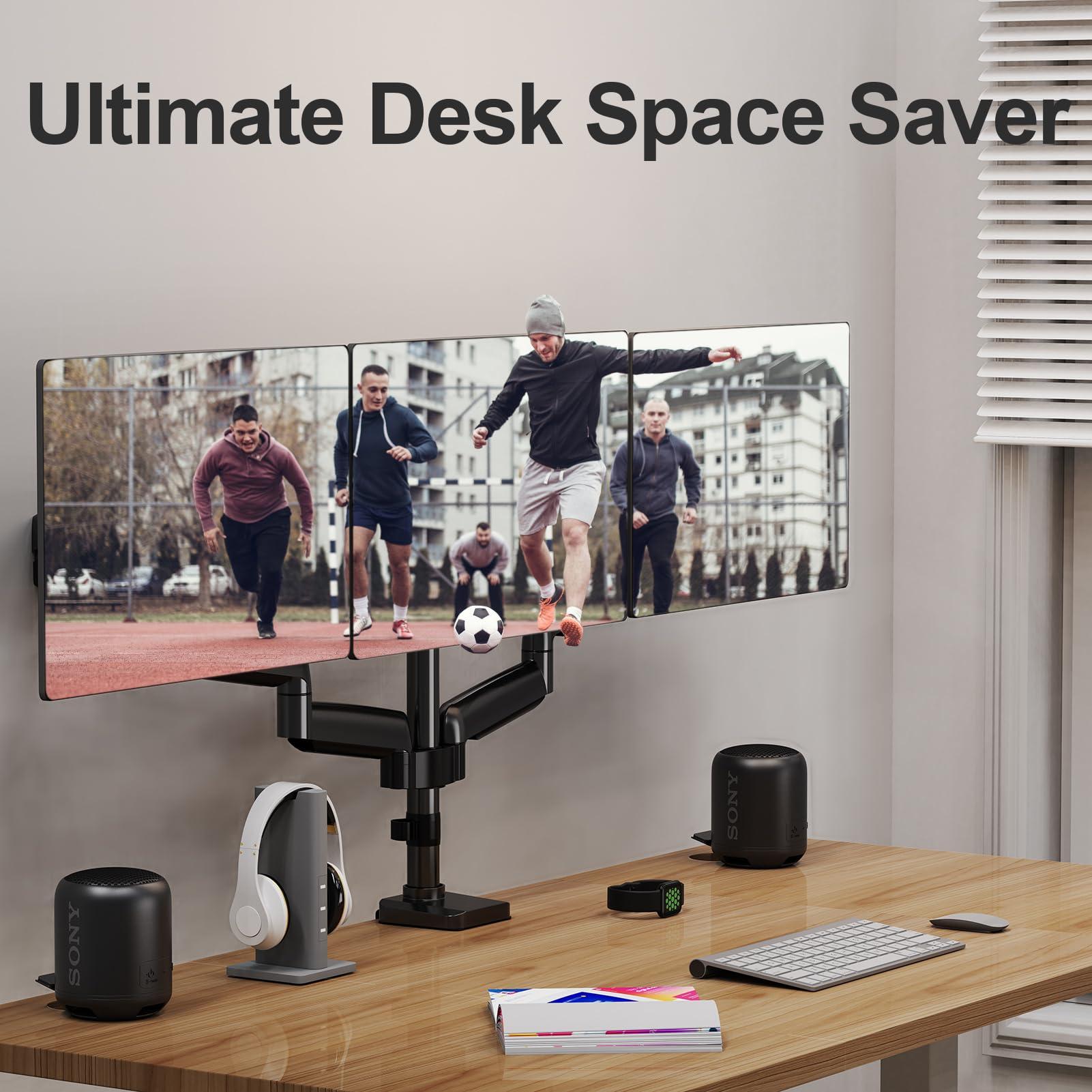 MOUNT PRO MOUNT PRO Triple Monitor Mount, 3 Monitor Desk Mount for There Screens up to 32 Inch, Full Motion Gas Spring Triple Monitor Stand, Heavy Duty Monitor Arm Hold up to 17.6lbs Each, Black, (Pack of 3)