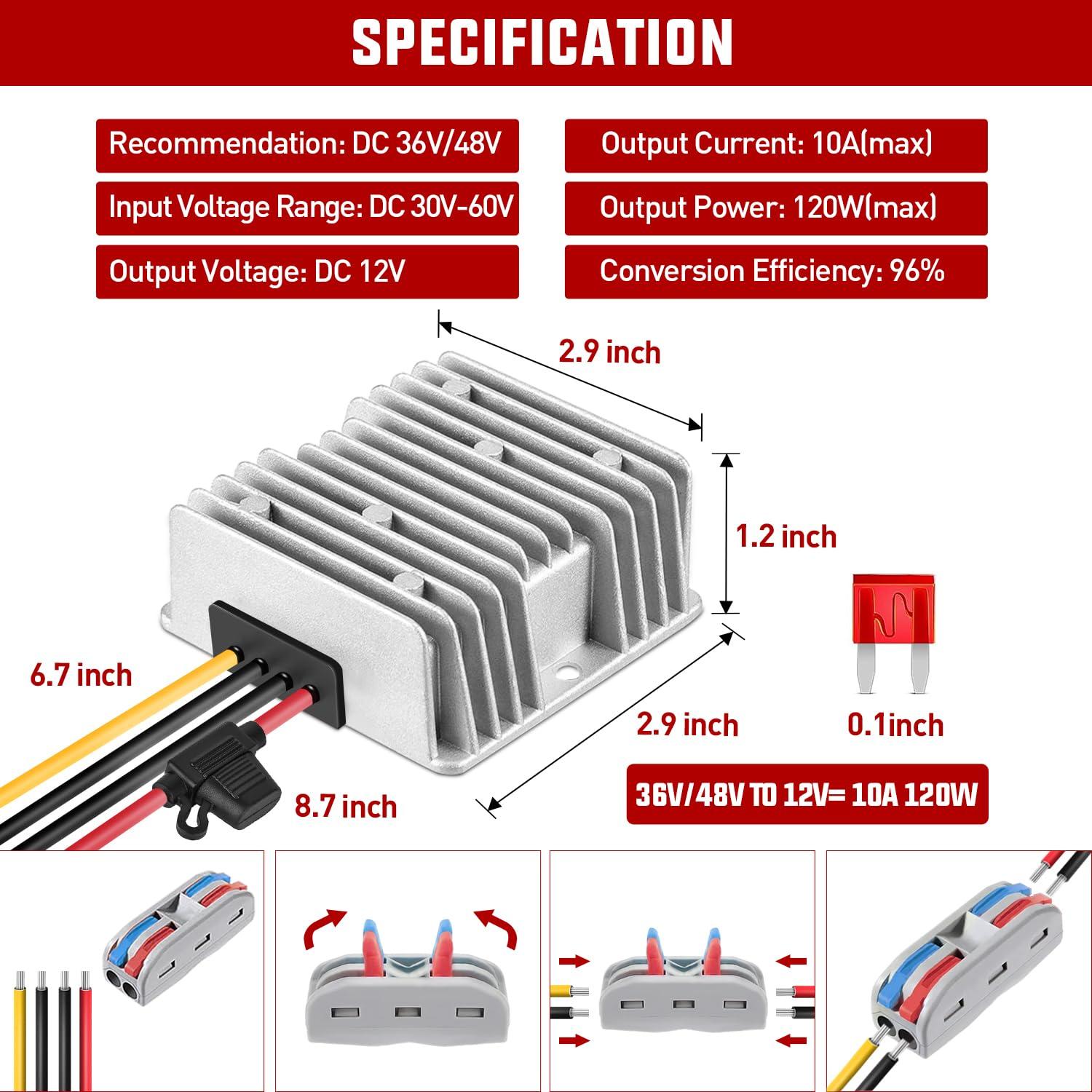 Nilight Nilight 48V 36V to 12V Voltage Converter 240W 20A Voltage Regulator Step Down to 12VDC Waterproof DC to DC Converter Reducer Power Supply Transformer Module for Golf Cart Scooters