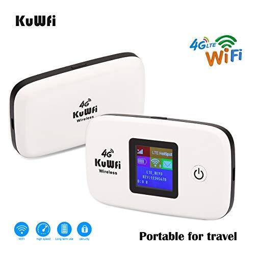 KuWFi KuWFi 4G LTE Mobile WiFi Hotspot Unlocked Wireless Internet Router Devices with SIM Card Slot for Travel Support B1/B3/B5/B7/B8/B20 in Europe Caribbean Africa