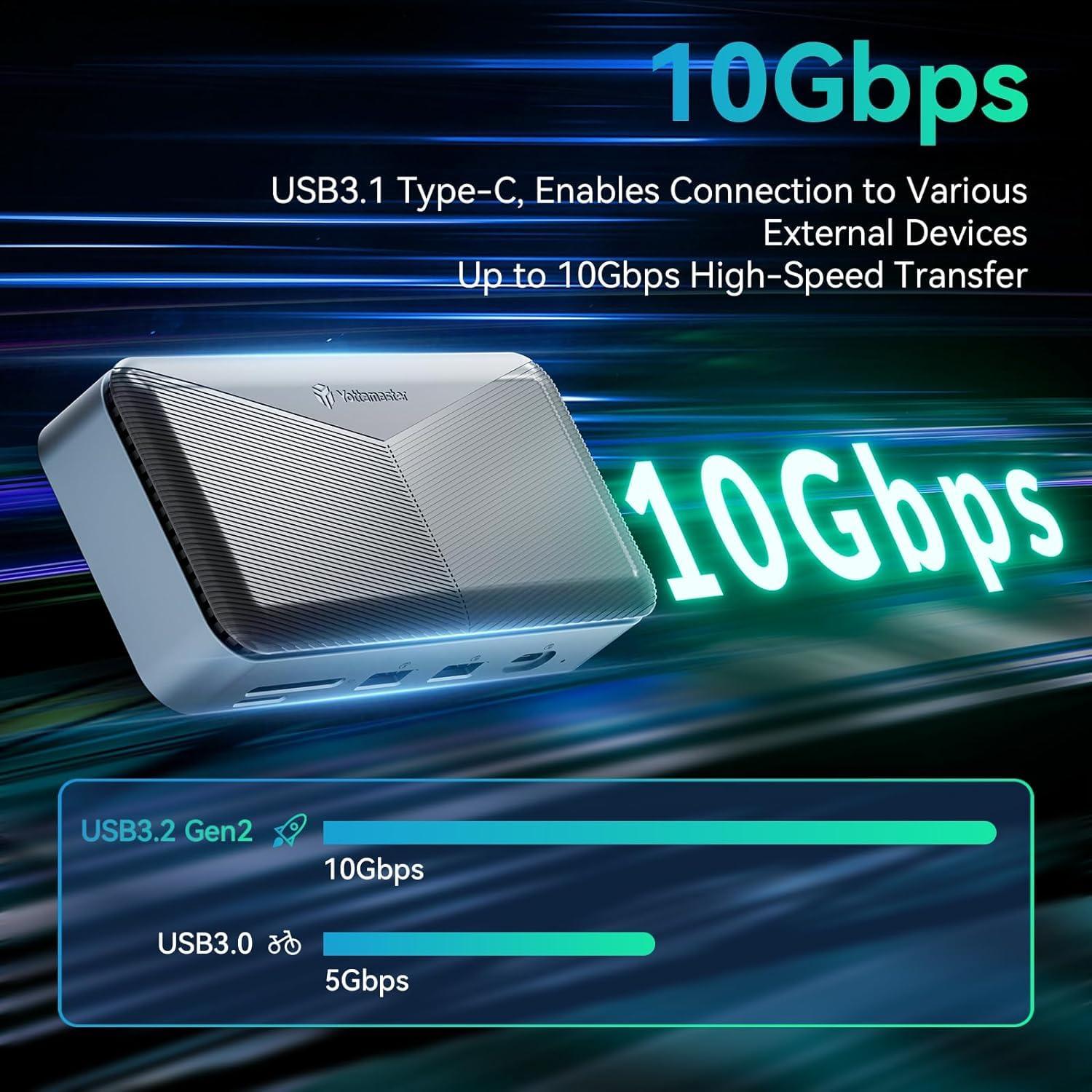 Yottamaster Yottamaster USB C Docking Station with 4TB M.2 NVMe SSD Enclosure, 10 in 1 USB C HUB Adapter 10Gbps USB 3.2 Gen2, 4K@60Hz HDMI, 100W PD, SD/TF 3.0 Card Reader, Ethernet for Windows, Mac [Diskless]