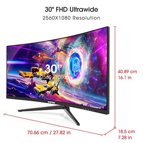 Sceptre Sceptre 30-inch Curved Gaming Monitor 21:9 2560x1080 Ultra Wide/ Slim HDMI DisplayPort up to 200Hz Build-in Speakers, Metal Black (C305B-200UN1)