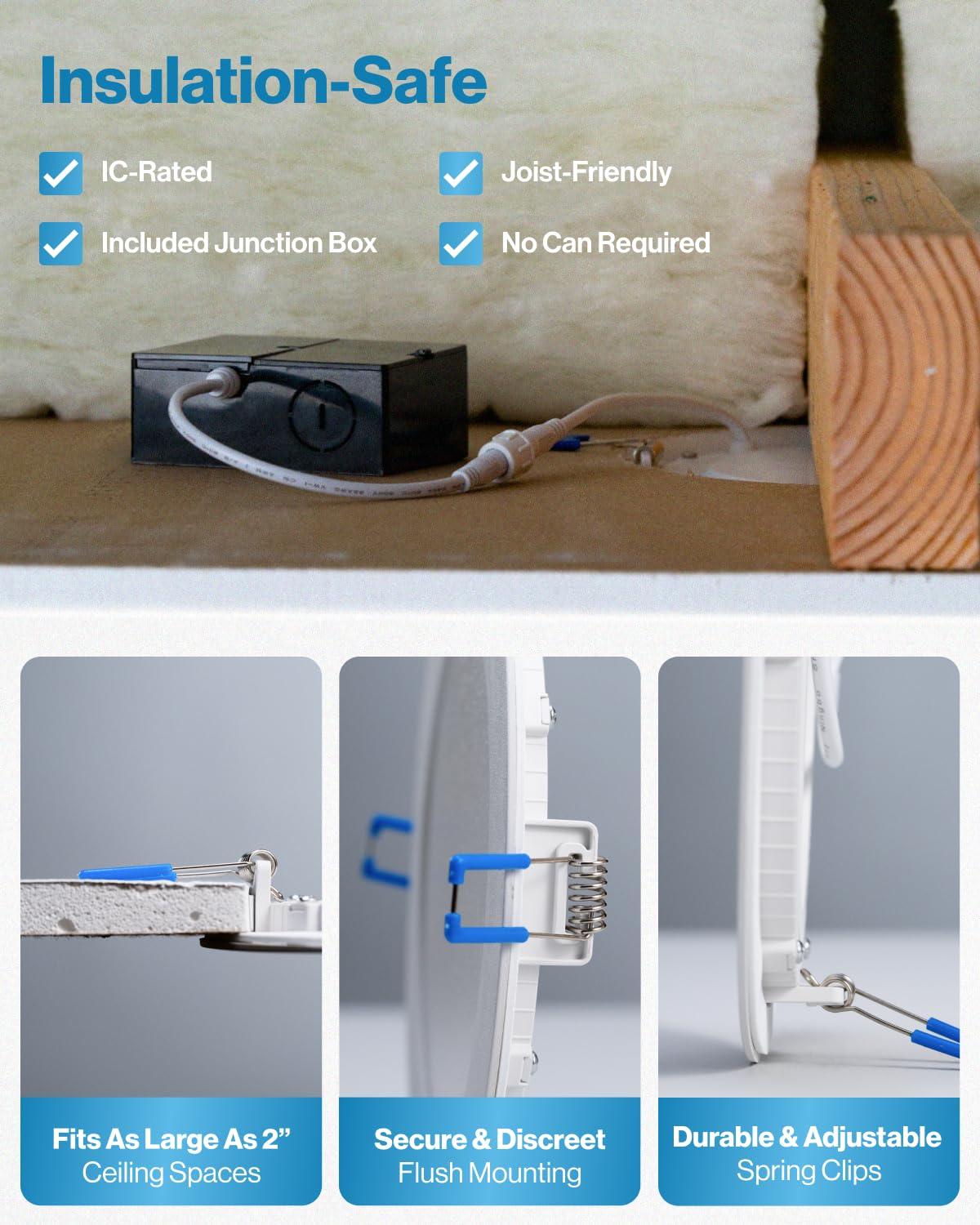 Sunco Lighting Sunco 6 Pack 6 Inch Ultra Thin LED Recessed Ceiling Lights, 3000K Warm White, Dimmable, 14W=100W, Wafer Thin, Canless with Junction Box