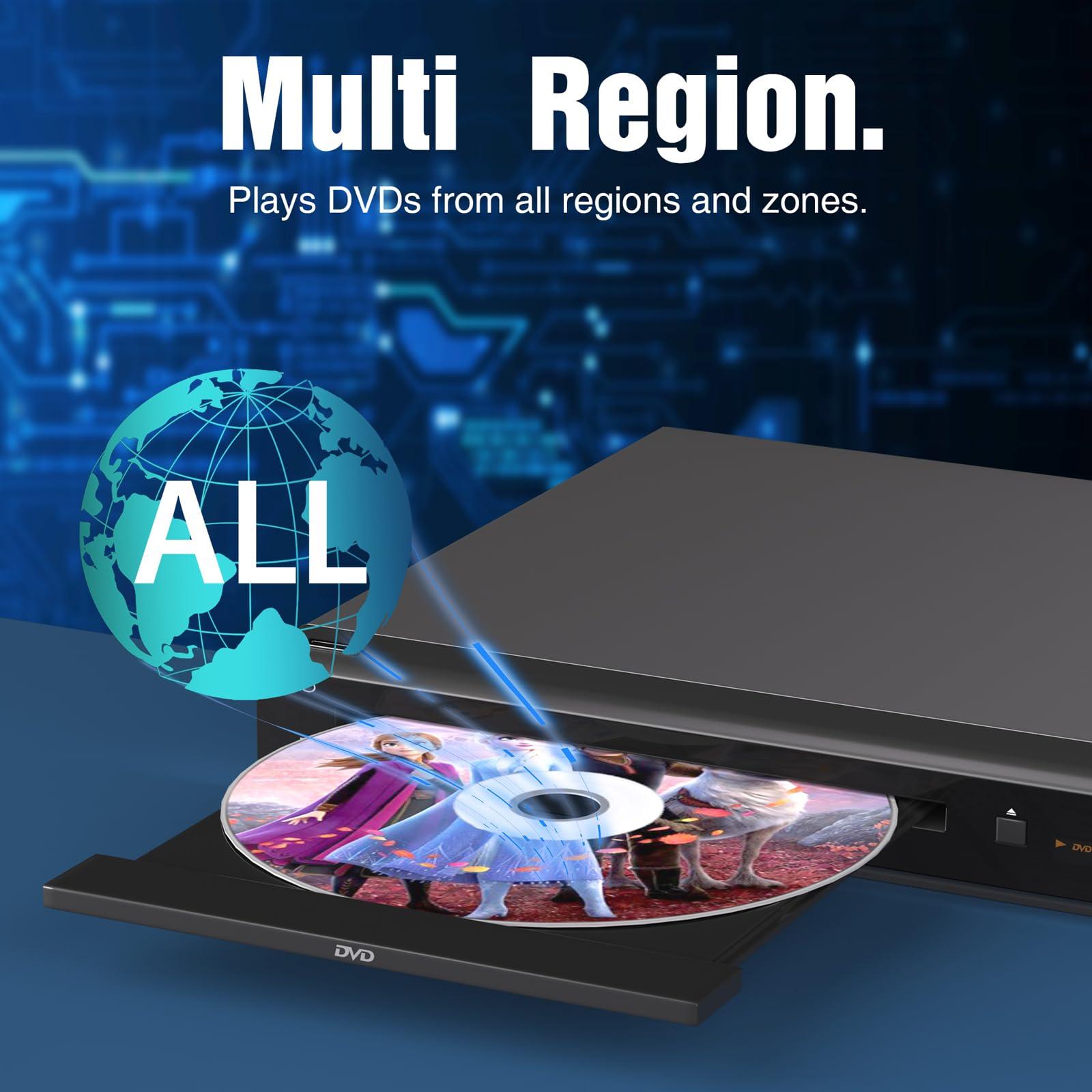 MEGATEK MEGATEK Region-Free DVD Player for TV with HDMI, CD Player for Home, Plays All Regions and Formats, USB Port, Durable Metal Casing, Remote, HDMI and RCA Cables Included