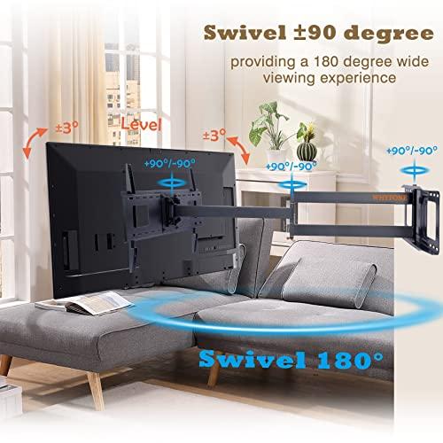 WHYFONE 48\'\' Extension Long Arm TV Wall Mount, WHYFONE Large TV Heavy Duty Full Motion TV Wall Mount Swivel Tilt Level Articulating, 37-80\'\'TV, Max VESA 600x400mm, 16\'\'18\'\'24\'\' Wood Studs/Concrete/Brick Wall