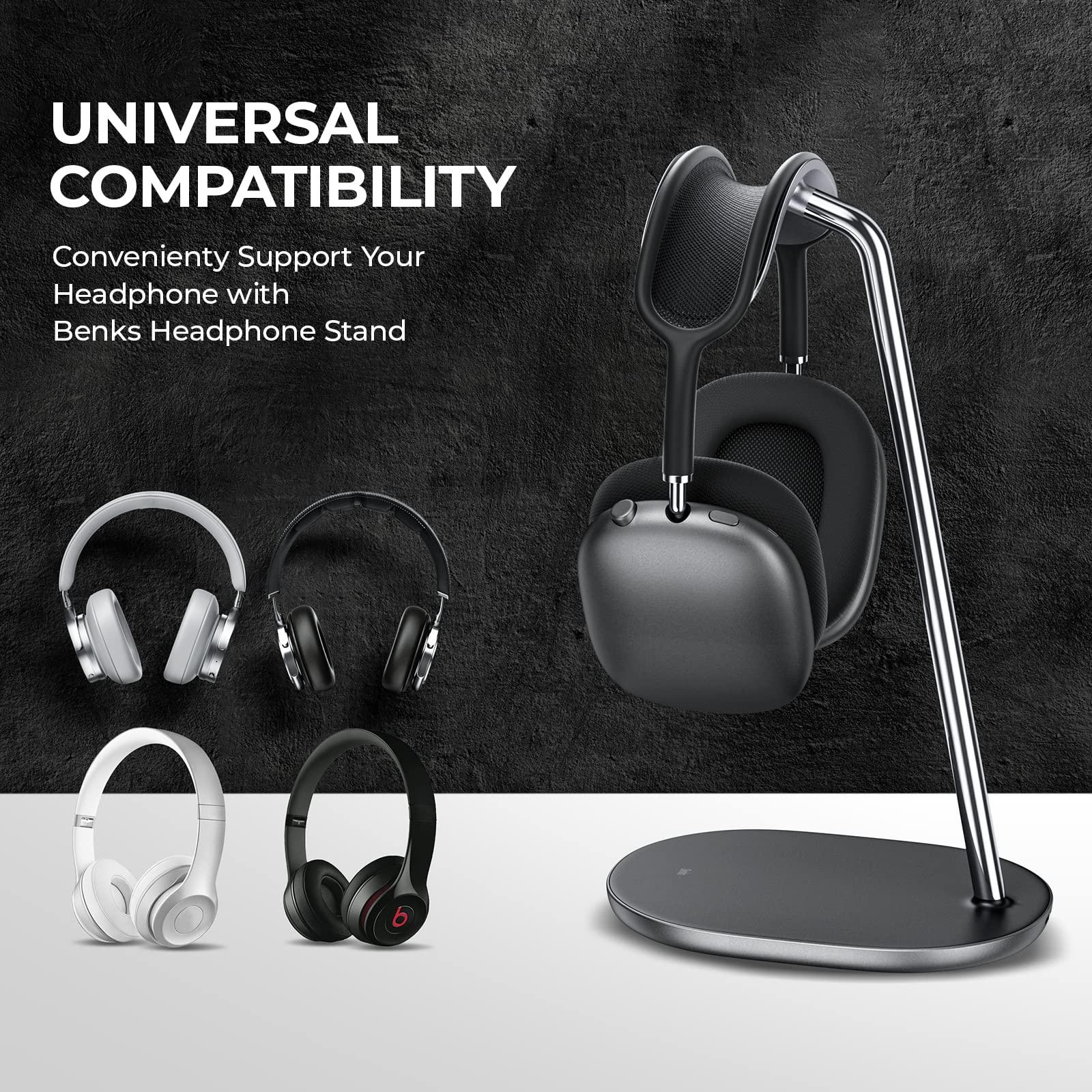 BENKS BENKS Headphone Stand for AirPods Max, Beats, Bose, Sony, Senheiser - Desktop Headset Holder, Gaming Accessories, Desk Earphone Stand (Black)
