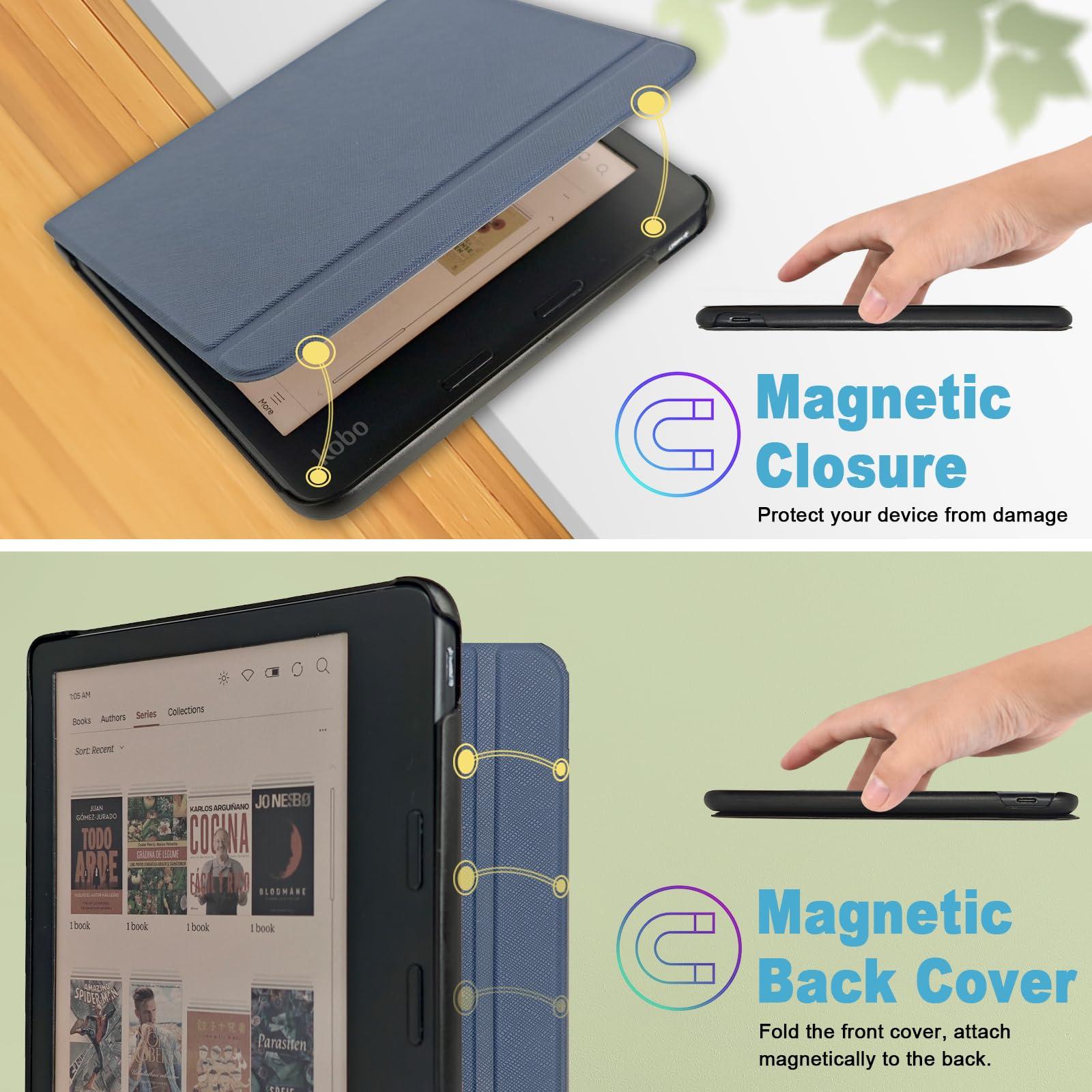 Caweet Caweet Case for Kobo Libra Colour (Model:N428, 2024 Release), Ultra Lightweight PU Leather Shell Cover with Auto Wake/Sleep, Blue