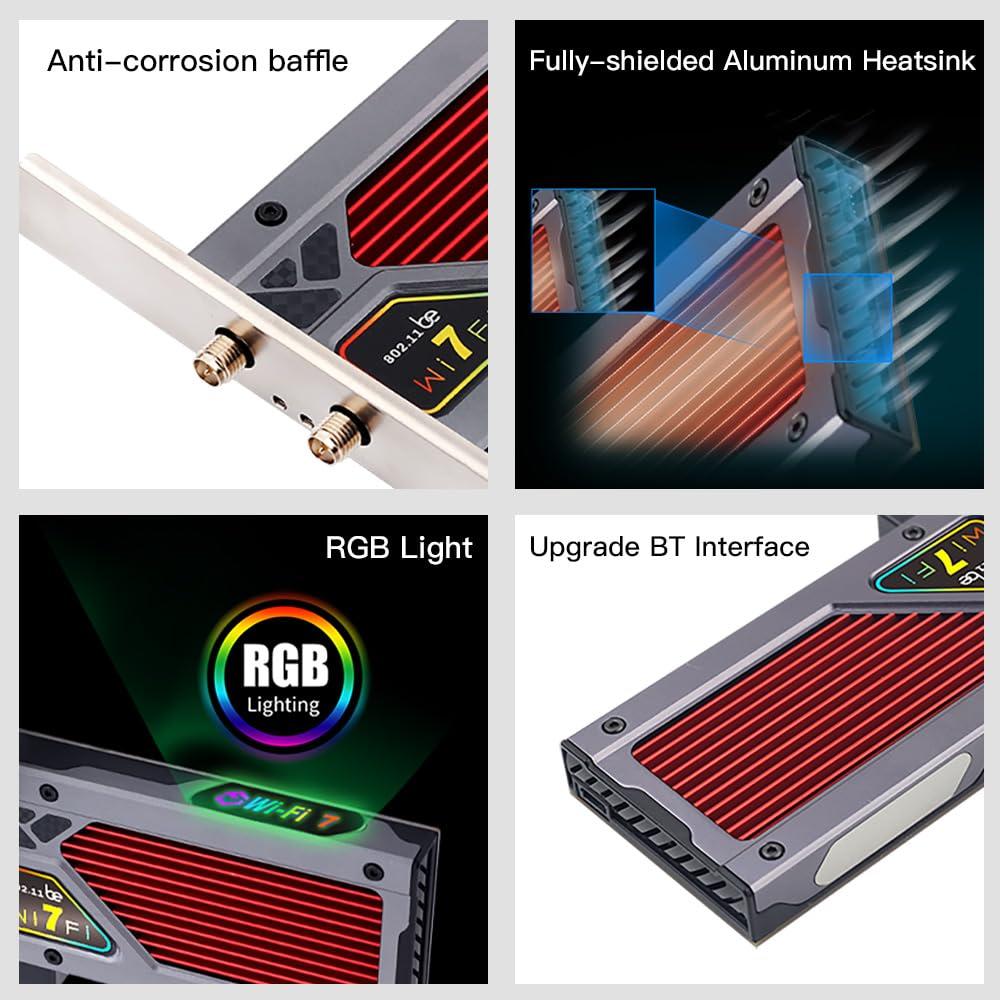 F FENVI Fenvi WiFi 7 RGB Light PCI-E WiFi Card BE200 BT5.4 Tri-Band 8774Mbps 802.11BE BE200NGW Desktop Network Adapter Instead of Your WiFi 6/WiFi 6E Card Support Windows 10/11 Not for AMD Motherboards