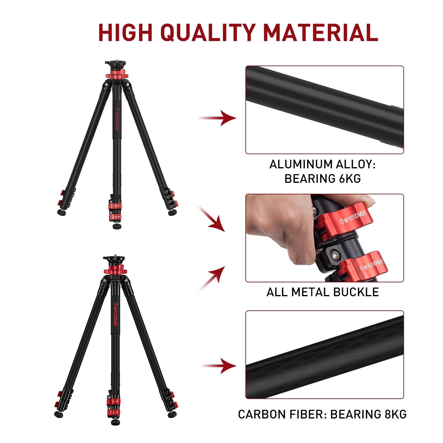 IFOOTAGE IFOOTAGE TC6S Carbon Camera Tripod, Professional Video Tripod 3 Sections with Centre Pole,360 Rotate Ball HeadCompatible with DSLR Camcorder
