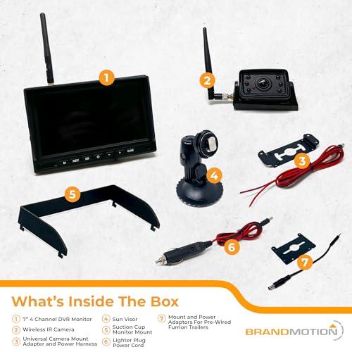 Brandmotion Brandmotion Wireless Observation IR Camera System with 7 HD Monitor | ADHS-7810v2 Edge to Edge Image Mirror with Universal Compatibility