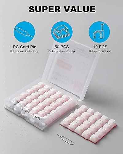 TidyHelper Cable Clips (120 PCS), 50 PCS White Cable Clips Adhesive & 50 PCS Adhesive Cable Clips Black & 20 PCS Wire Clips with Nail, Cord Clips Wire Holders for The Wall, Under Table Cable Management Clips
