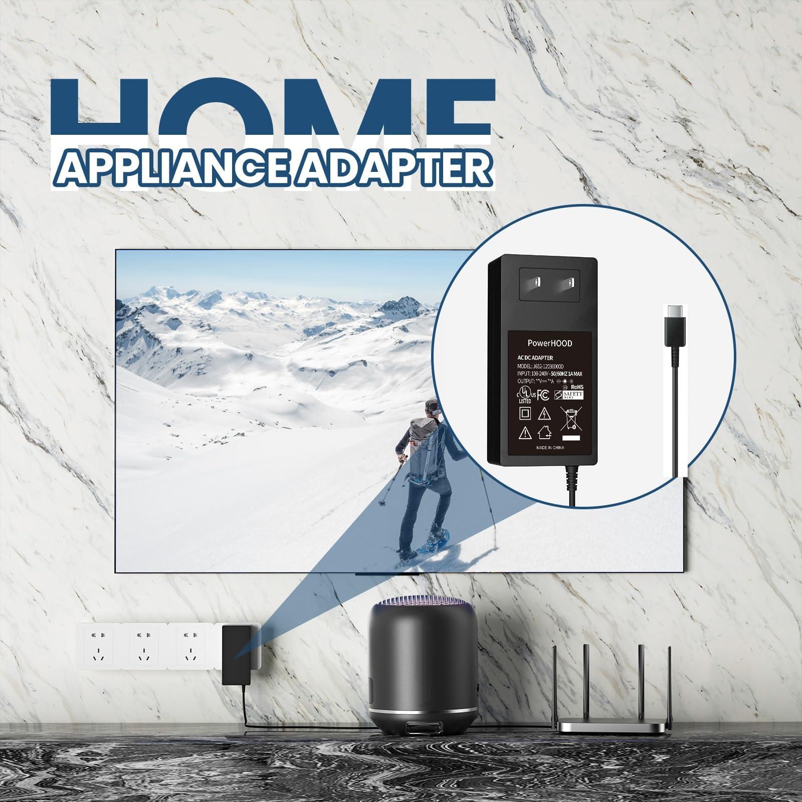 PowerHOOD PowerHOOD UL Listed 12V USB-C AC/DC Adapter Compatible with GMKtec Nucbox G2 12th Gen Intel Alder Lake N100 Mini PC Desktop Computer 12VDC 12volt USB Type-C Power Supply Cord Charger Cable PSU Mains