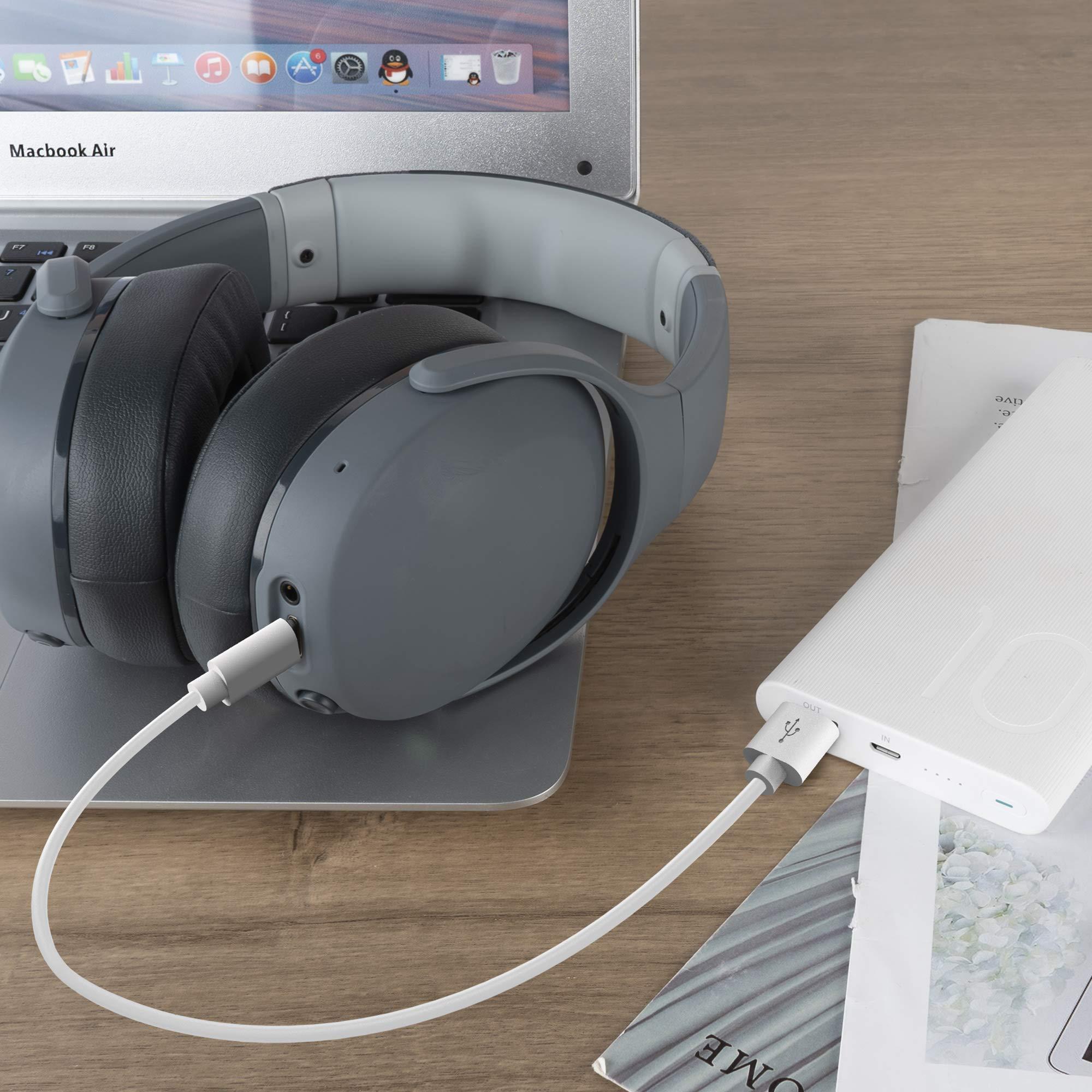 GEEKRIA Geekria USB Headphones Earbuds Short Charger Cable Compatible with Skullcandy Aviator 900 ANC, Dime EVO/3, Method 360 ANC, Push XT, USB Replacement Power Charging Cord (1ft/30cm 2 Pack)