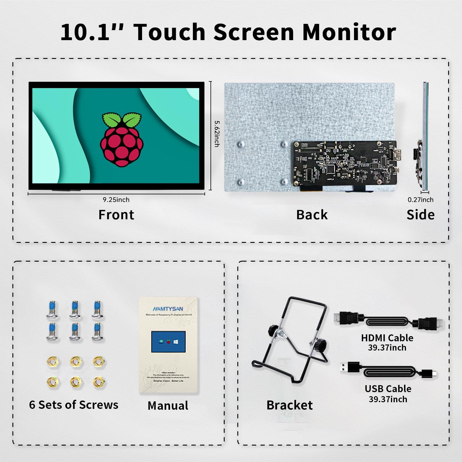 HAMTYSAN HAMTYSAN Raspberry Pi Touchscreen,10 Inch Monitor HDMI,1024600 Mini Monitor,16:9 IPS Screen Small Portable Display for Raspberry Pi 400/4/3/2/Zero/B/B+ Jetson Nano Win11/10/8/7