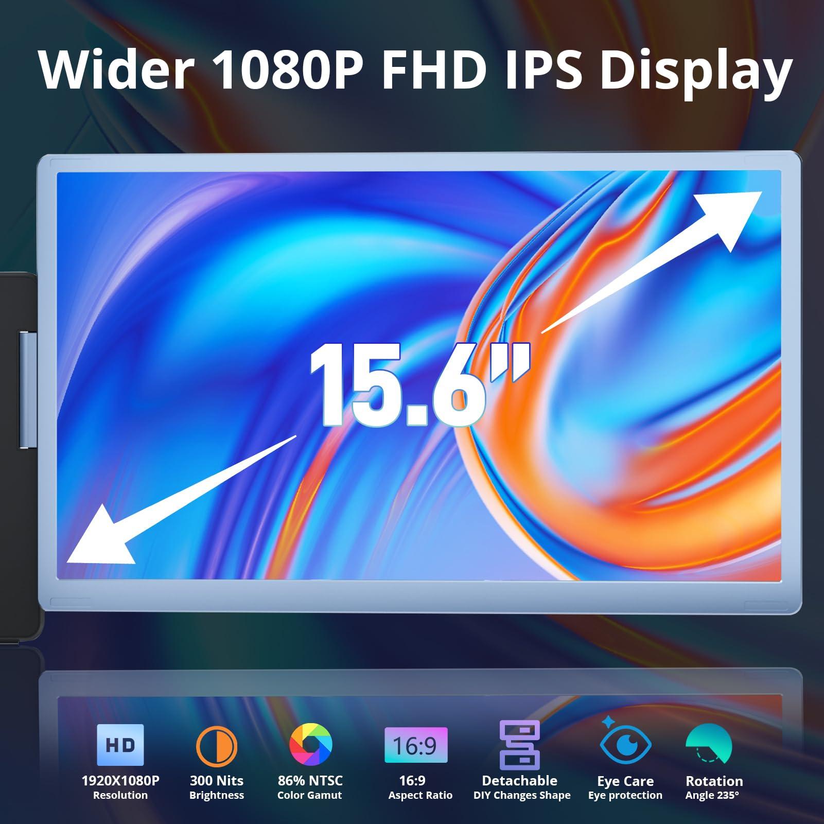 Enzion Enzion Laptop Screen Monitor Extender, Wider 1080P FHD Portable Monitor for Laptop, Built-in Speaker and Adjustable Backstand, Triple Screen Extender Compatible with Wins/MacOS/Chrome