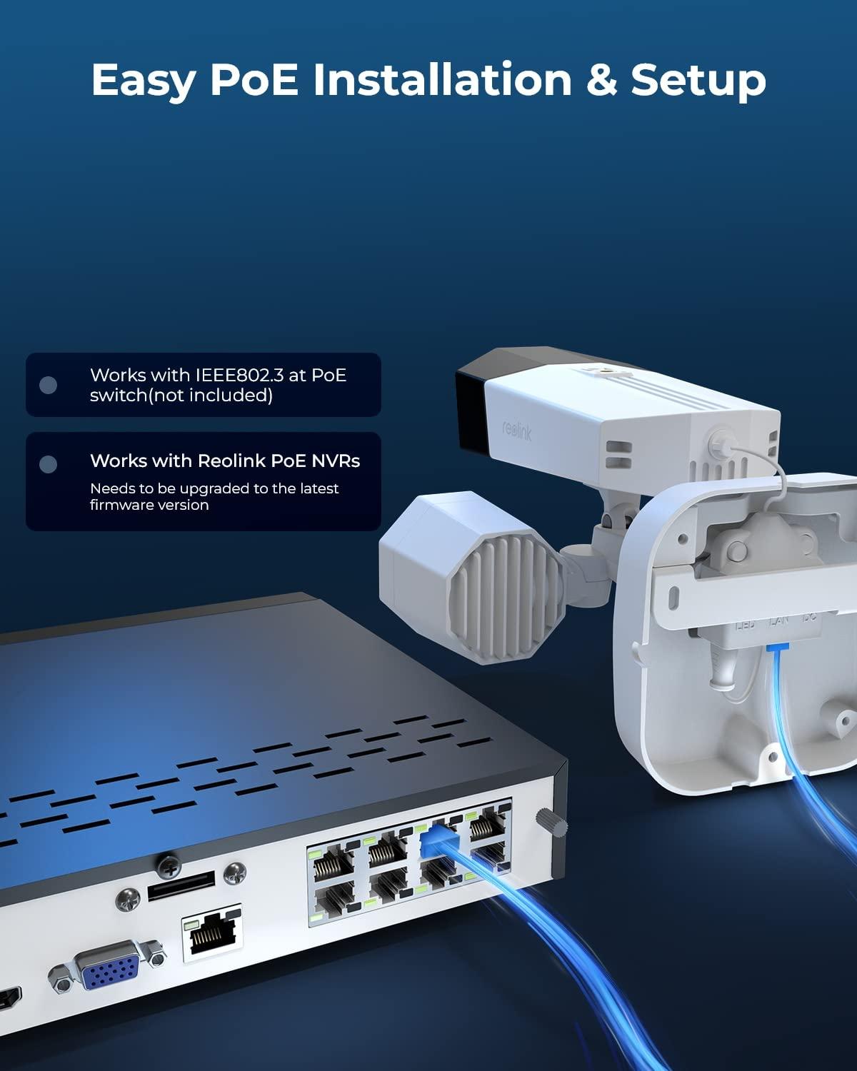 REOLINK REOLINK 12MP Security Camera System, 8pcs PoE Security Camera Outdoor Color Night, 2-Way Talk, 16CH NVR 4TB HDD, RLK16-1200B8-A Bundle with 2pcs 4K Ultra-Wide Angle Camera Duo Floodlight PoE