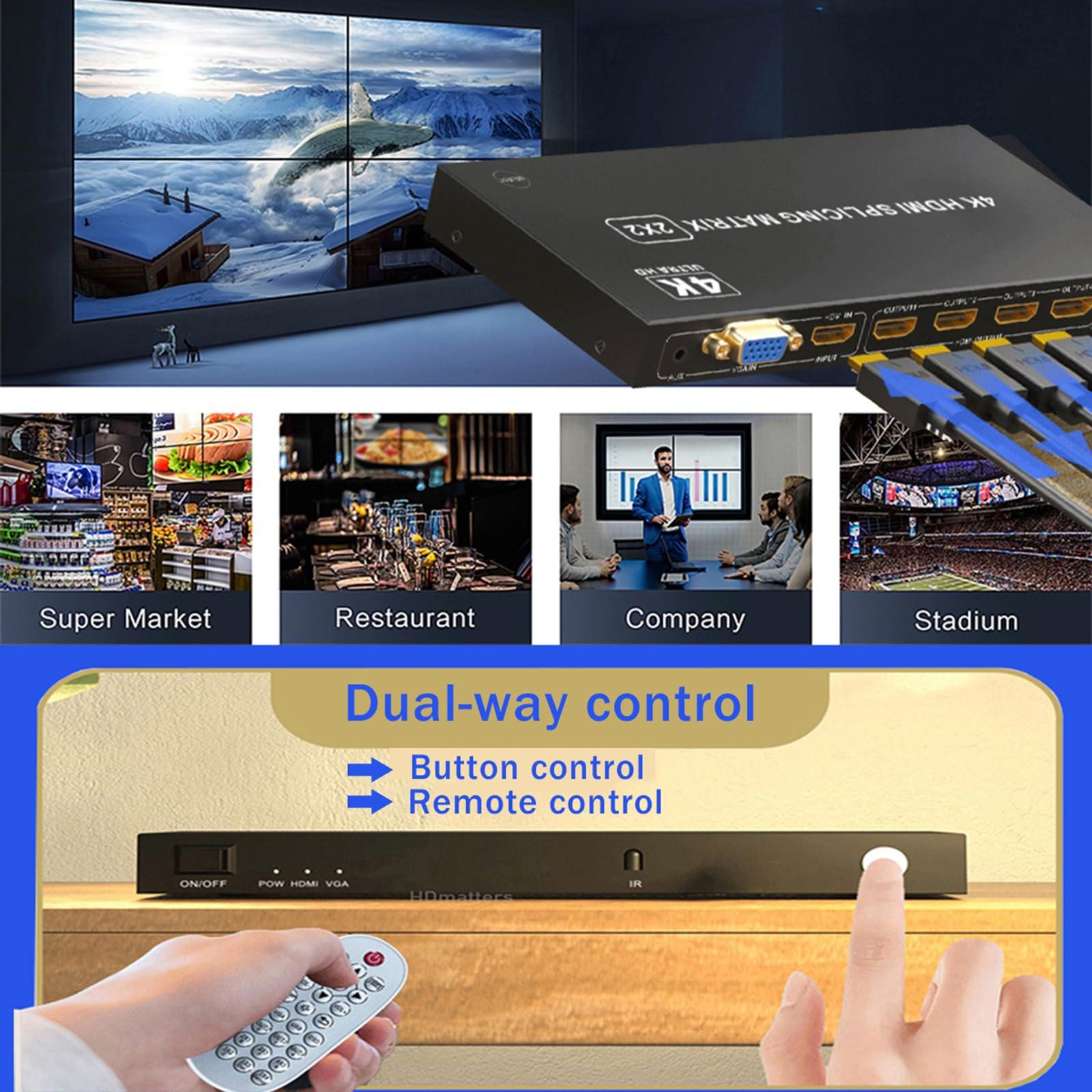 DUOMEIZHONG 4-in4-out Video Wall Controller 2x2, HDMI & VGA & USB & SD Support 4K Input TV Wall Controller,1080P Output TV Wall Processor,180 Degree Rotate 1x2,1x3,1x4,2x2,2x1,3x1x4x1