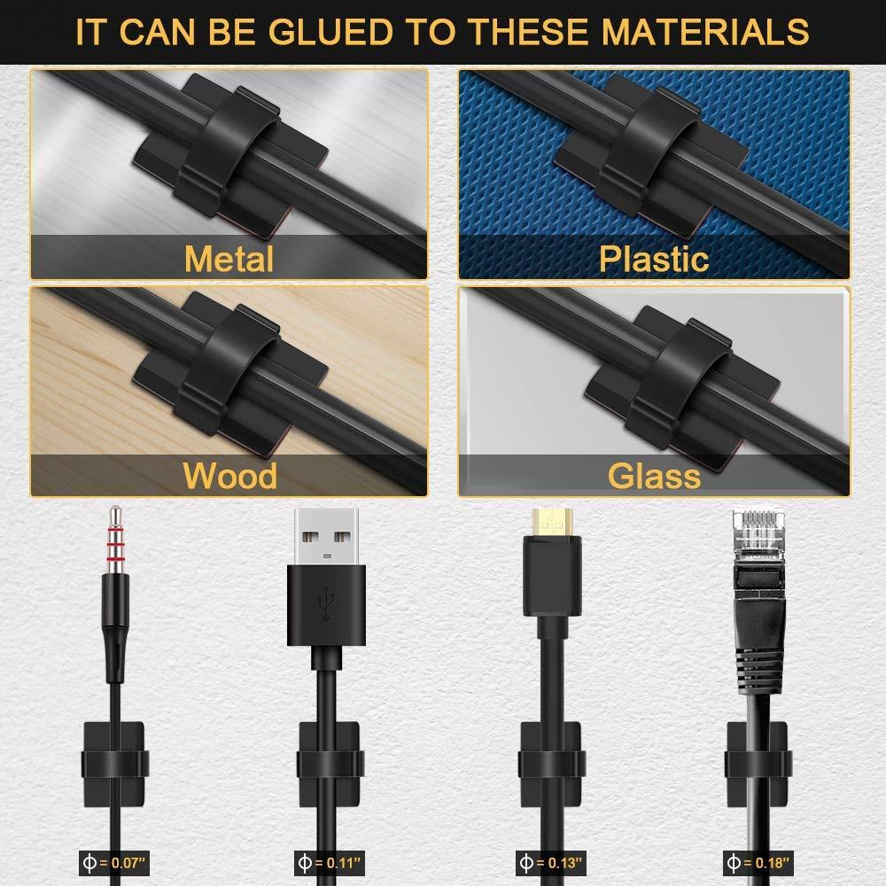 EtoBesy Cable Clips Adhesive Cord Organizer, Management 3M Cable Ties Wire Clips Organizer Cable Clamp Holders for Desk Car Tables PC Laptop TV Home Office Walls (0.75\"x0.6\", 30pcs, Black)