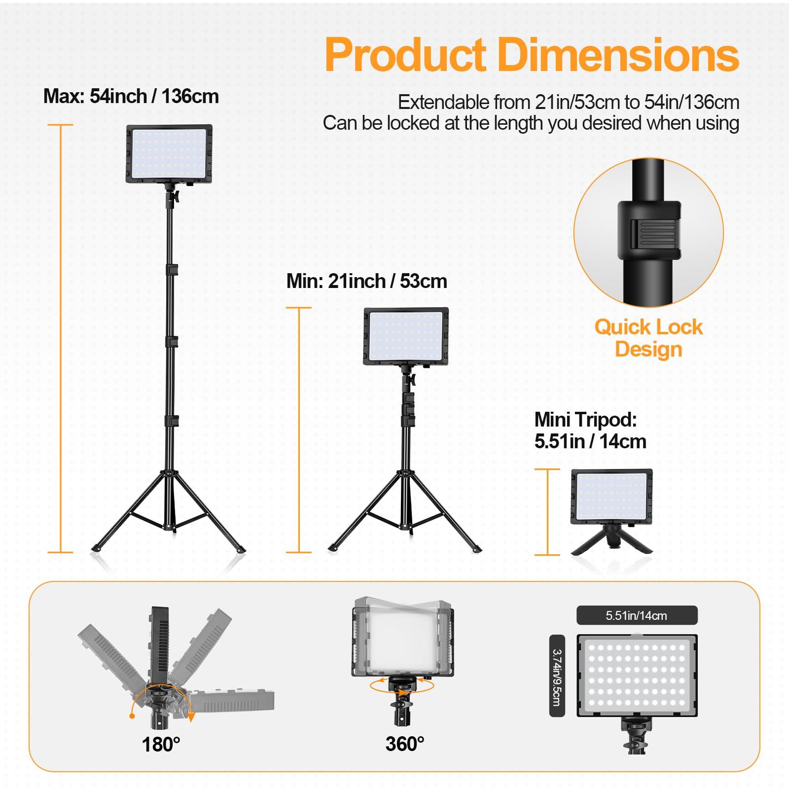 EMART EMART Led Photography Lighting Kit, 2 Pcs Dimmable Continuous Portable Studio Light with 54 inch Adjustable Tripod Stand for Video Recording, Photoshoot, YouTube, Game Streaming