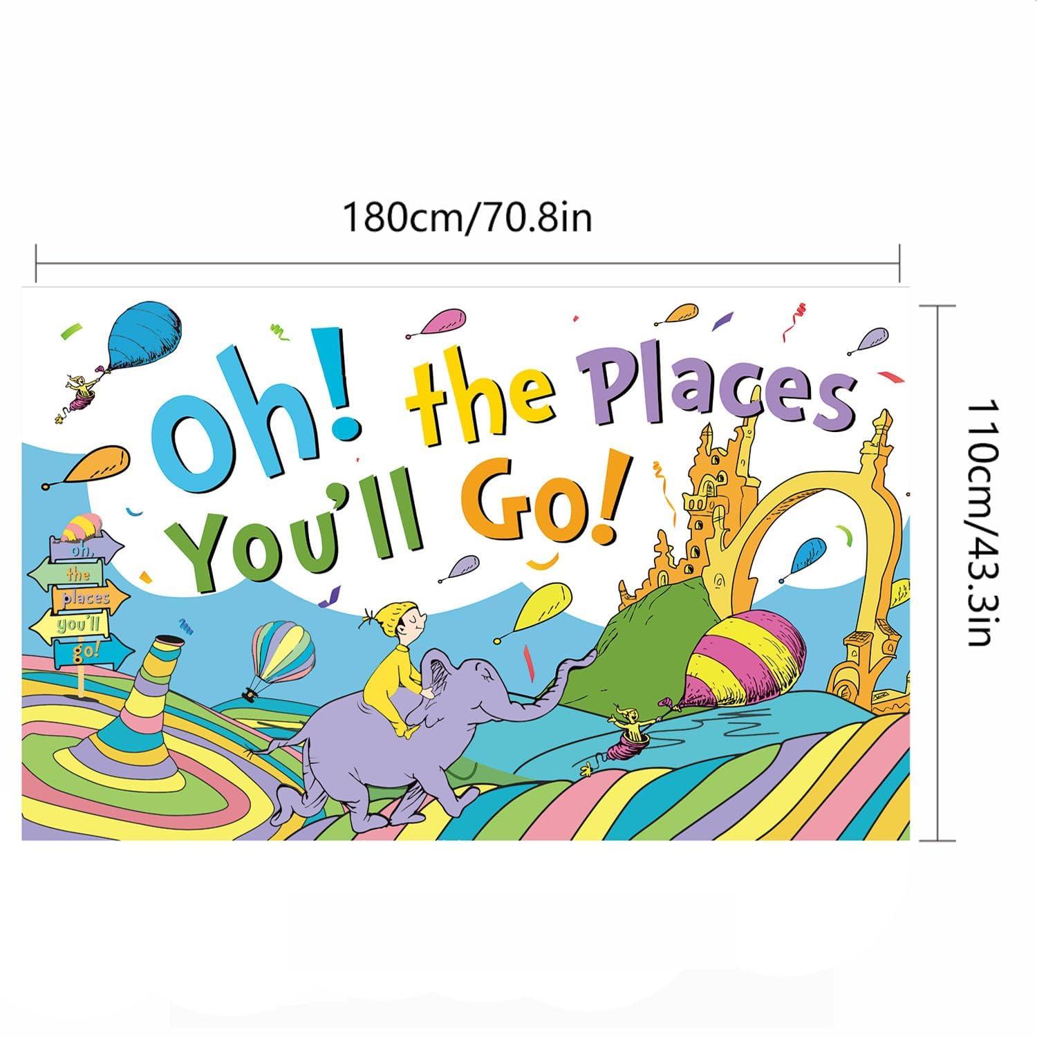 LOONELO LOONELO Banner Backdrop for Oh The Places You'll Go with 70.8''X43.3'',Large Party Decorations Photography Background for Kindergarten Preschool Graduation Supplies