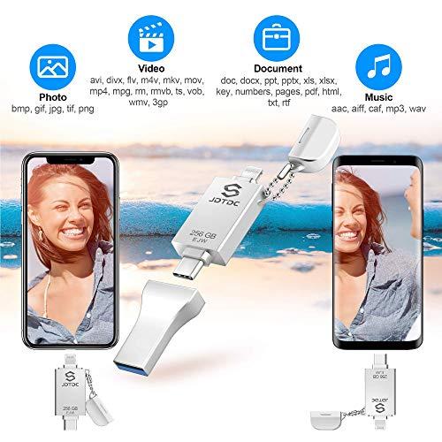 JSL JDTDC 256GB Apple MFi Certified iPhone-Photo-Stick, 3 in 1 USB C Photo-Stick-for-iPhone-Flash-Drive iPhone Memory-Stick Thumb Drives iPhone Backup Memory Stick for iPhone 16 15 14 13 12 iPad Android PC