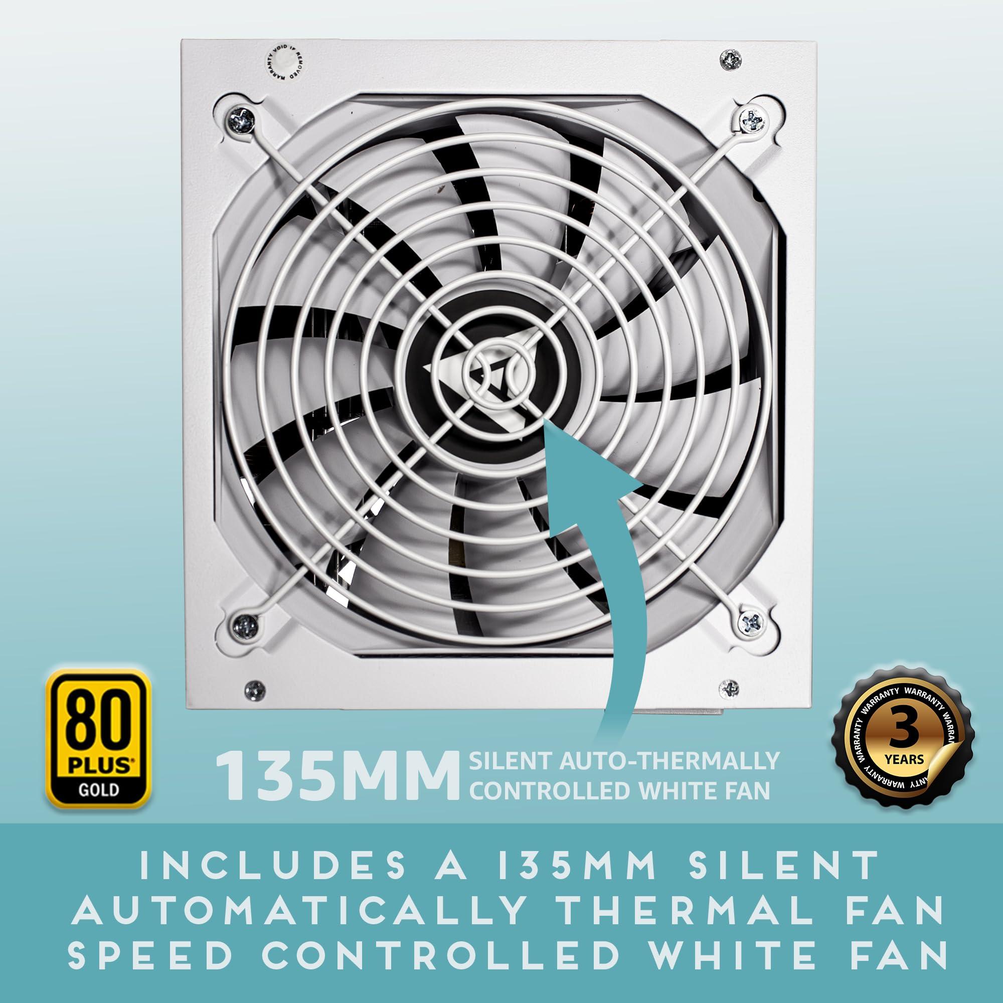 Apevia Apevia ATX-PR600W-WH Prestige 600W 80+ Gold Certified, RoHS Compliance, Active PFC ATX Gaming Power Supply White