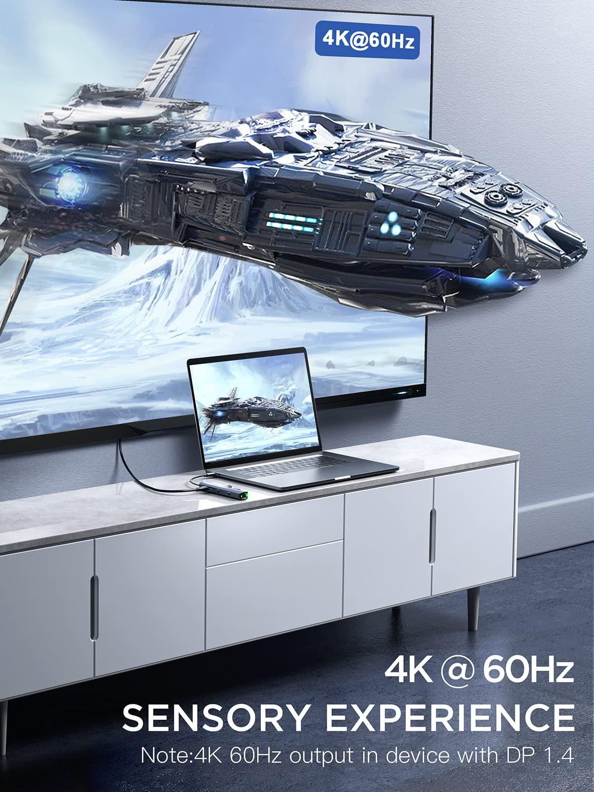 dockteck Dockteck 6-in-1 USB C Hub with 4K 60Hz HDMI, USB-C Data Port, 1Gbps Ethernet, 100W PD, 2 USB 3.0 Bundle with USB C to HDMI VGA Adapter, CableCreation USB Type C to Dual VGA HDMI Splitter Converter