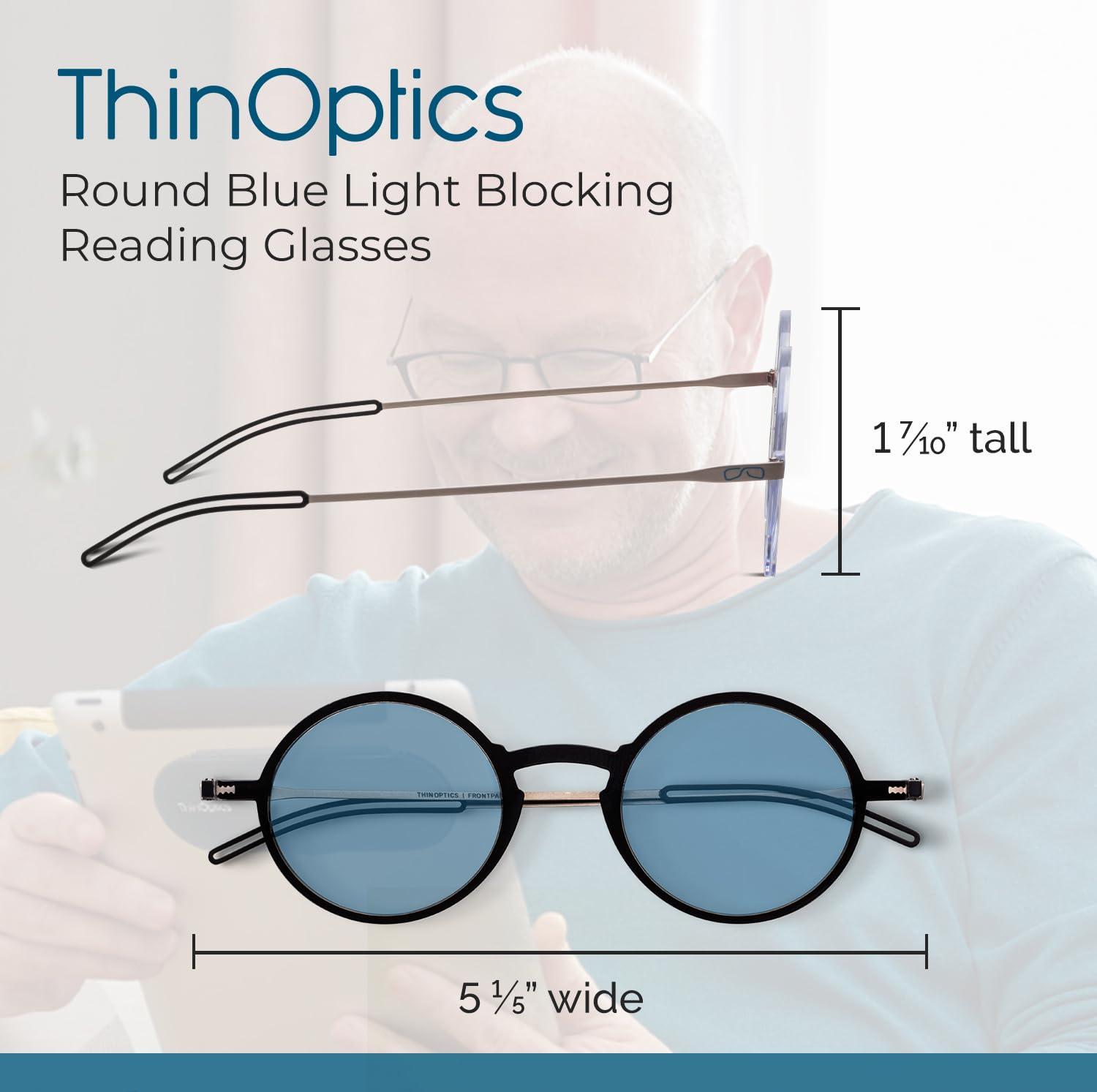 Always With You Always With You ThinOptics Blue Light Blocking Reading Glasses for Computers & Screens - Ultra Lightweight and Durable - Round Clear 2.0x