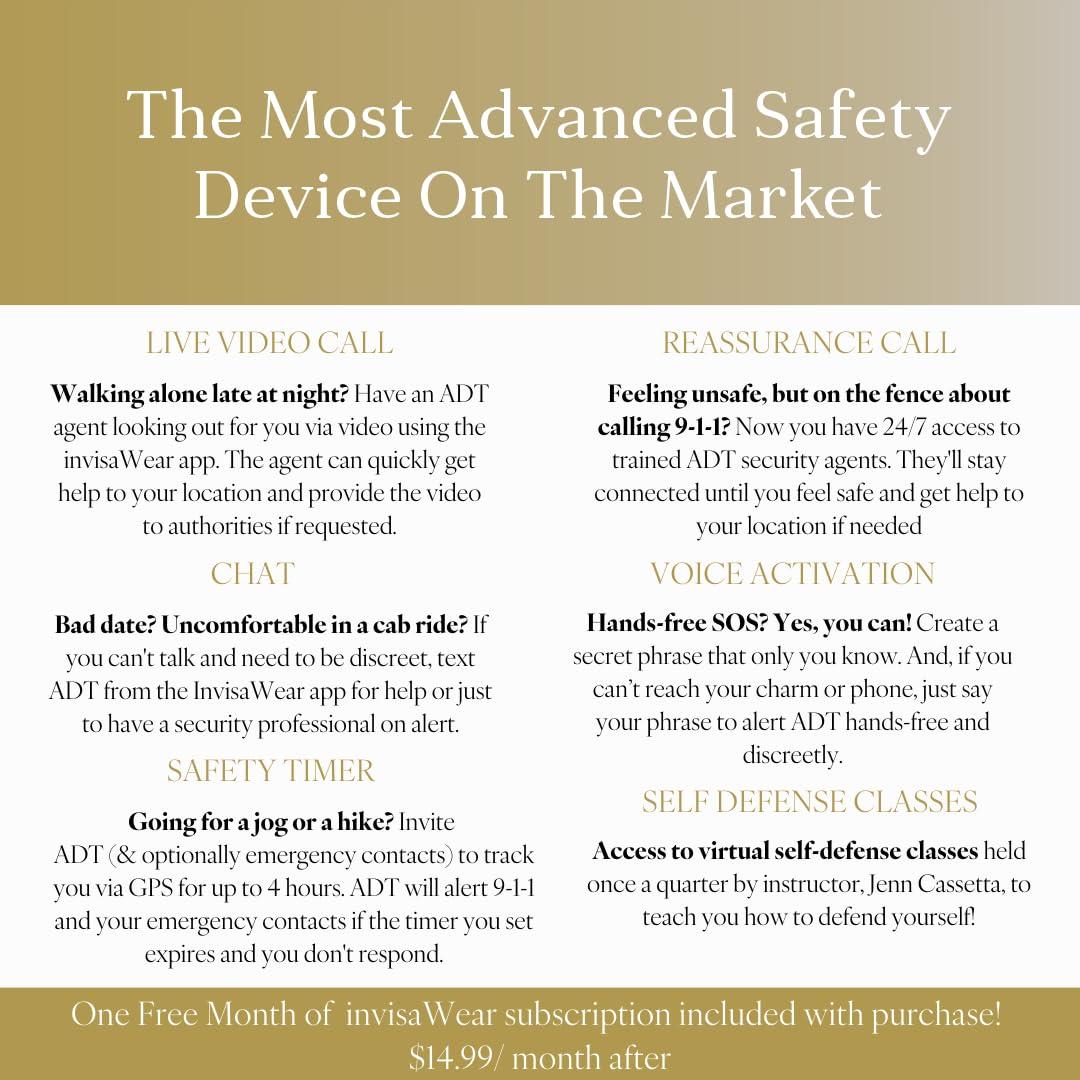 invisawear invisawear Smart Jewelry - Personal Safety Device - Gold Necklace