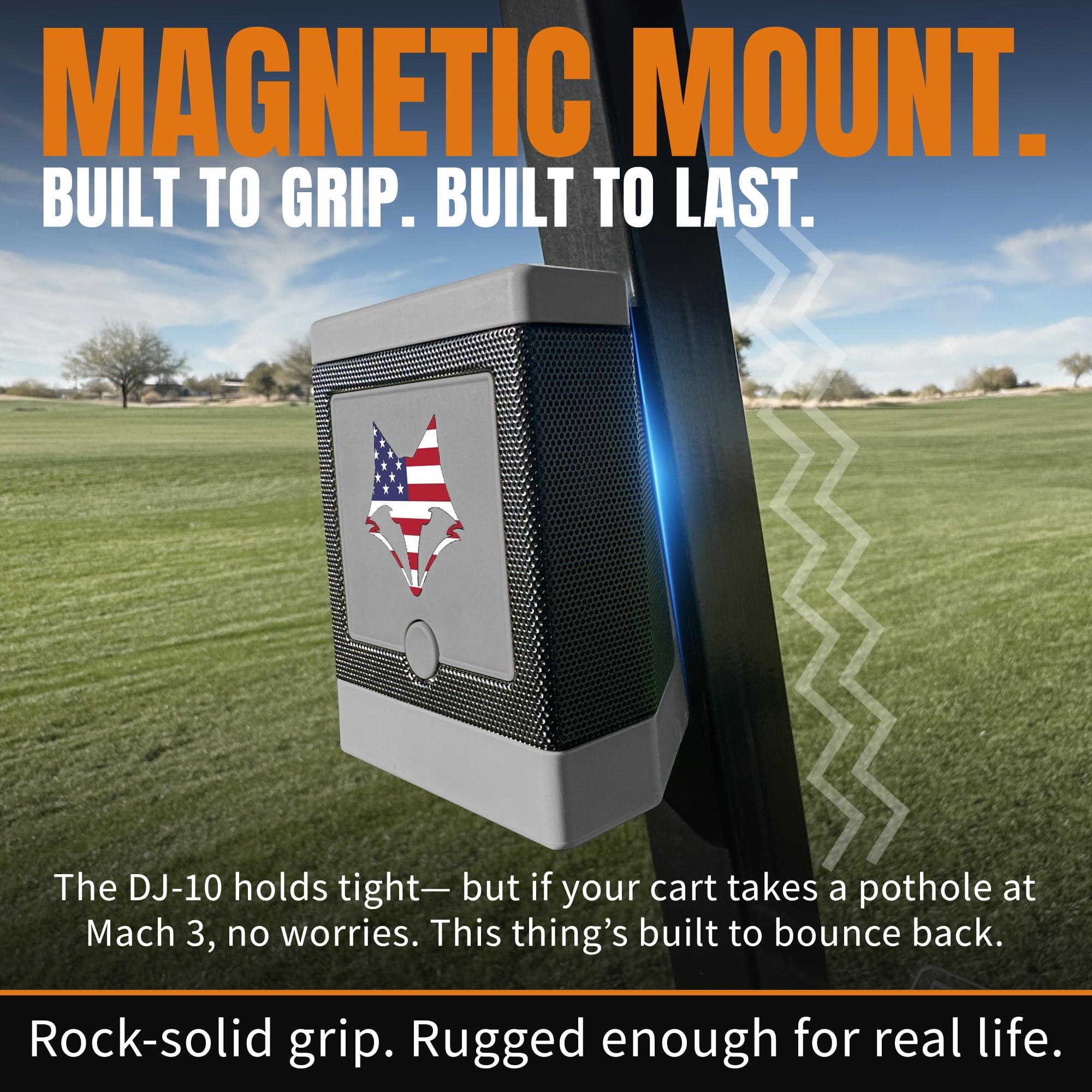 Desert Fox Desert Fox DJ-10 Wireless Golf Speaker - Bluetooth Speaker Built Specifically for Golf - Magnetic Attachment to Golf Cart (Gray w/US Flag)