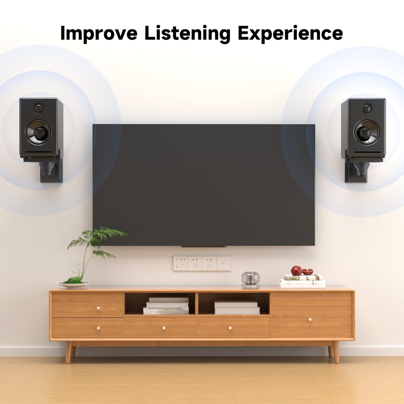 suptek suptek Speaker Wall Mounts, Dual Speaker Stands for Surround Sound Speakers, Universal Speaker Bracket, Tilt Swivel Speaker Shelves Up to 55lbs Black (2 Pack)