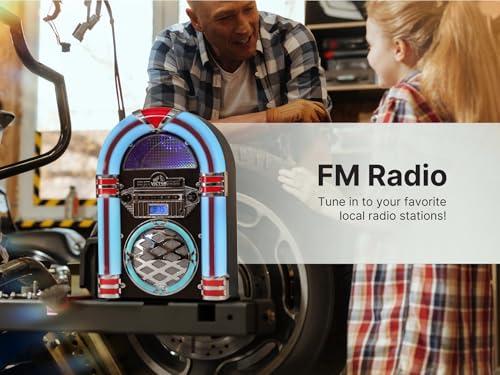 VICTOR VICTOR Wilshire Desktop Bluetooth Jukebox with FM Radio, Built-in Stereo Speaker and Multicolor LED Lighting, Mahogany (VDTJ-1450-MH)