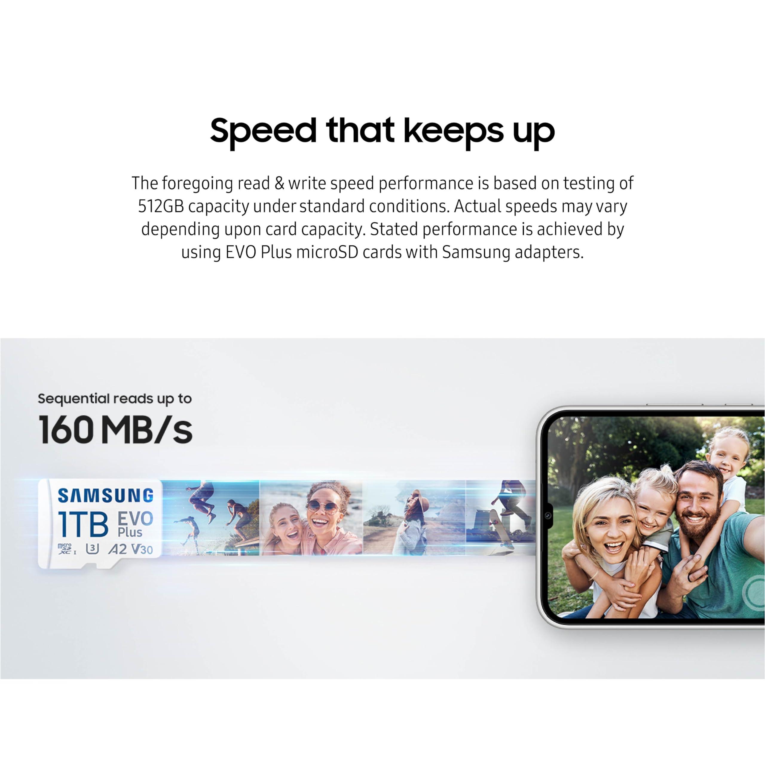 SAMSUNG SAMSUNG EVO Plus microSD Memory Card + Adapter, 128GB microSDXC, Speeds Up to 160 MB/s, UHS-I, C10, U3, V10, A3, Upgrade Storage for Phones, Tablets, Gaming Consoles, DSLR Cameras, PCs, MB-MC128SA/AM