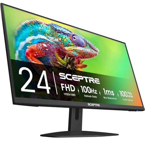 Sceptre Sceptre New 24-inch Gaming Monitor 100Hz 1ms DisplayPort HDMI x2 100% sRGB AMD FreeSync Build-in Speakers, Eye Care Frameless Machine Black 2024 (E248W-FW100T)